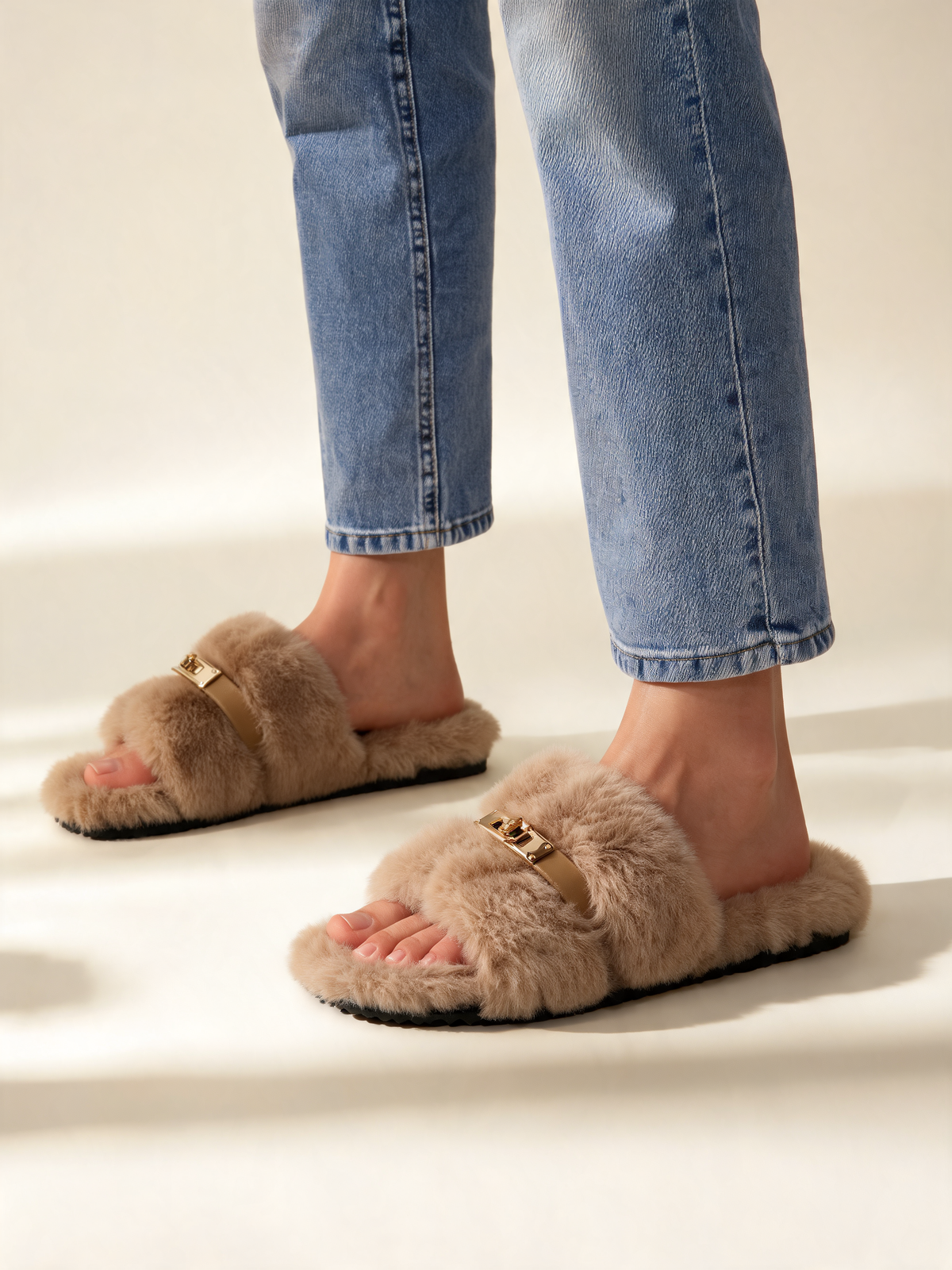 Beige women's slippers side view