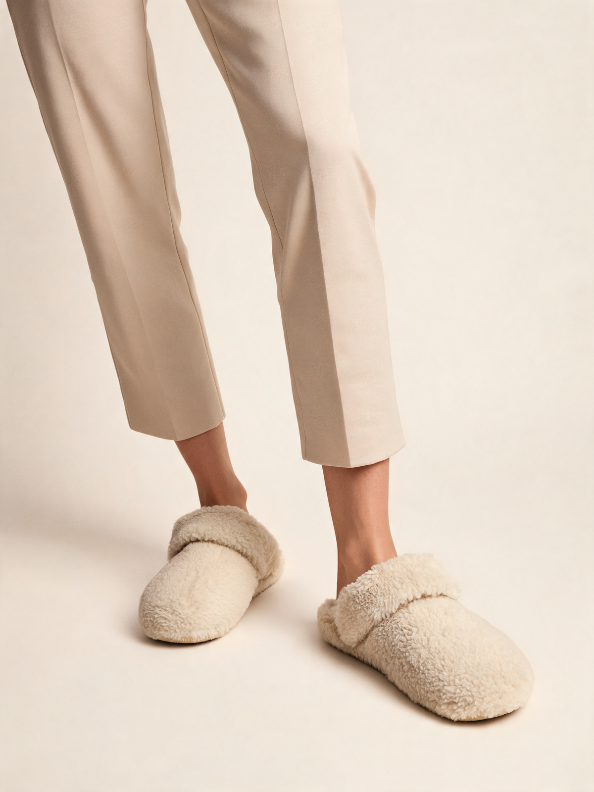 Cream women's slippers three-quarter view