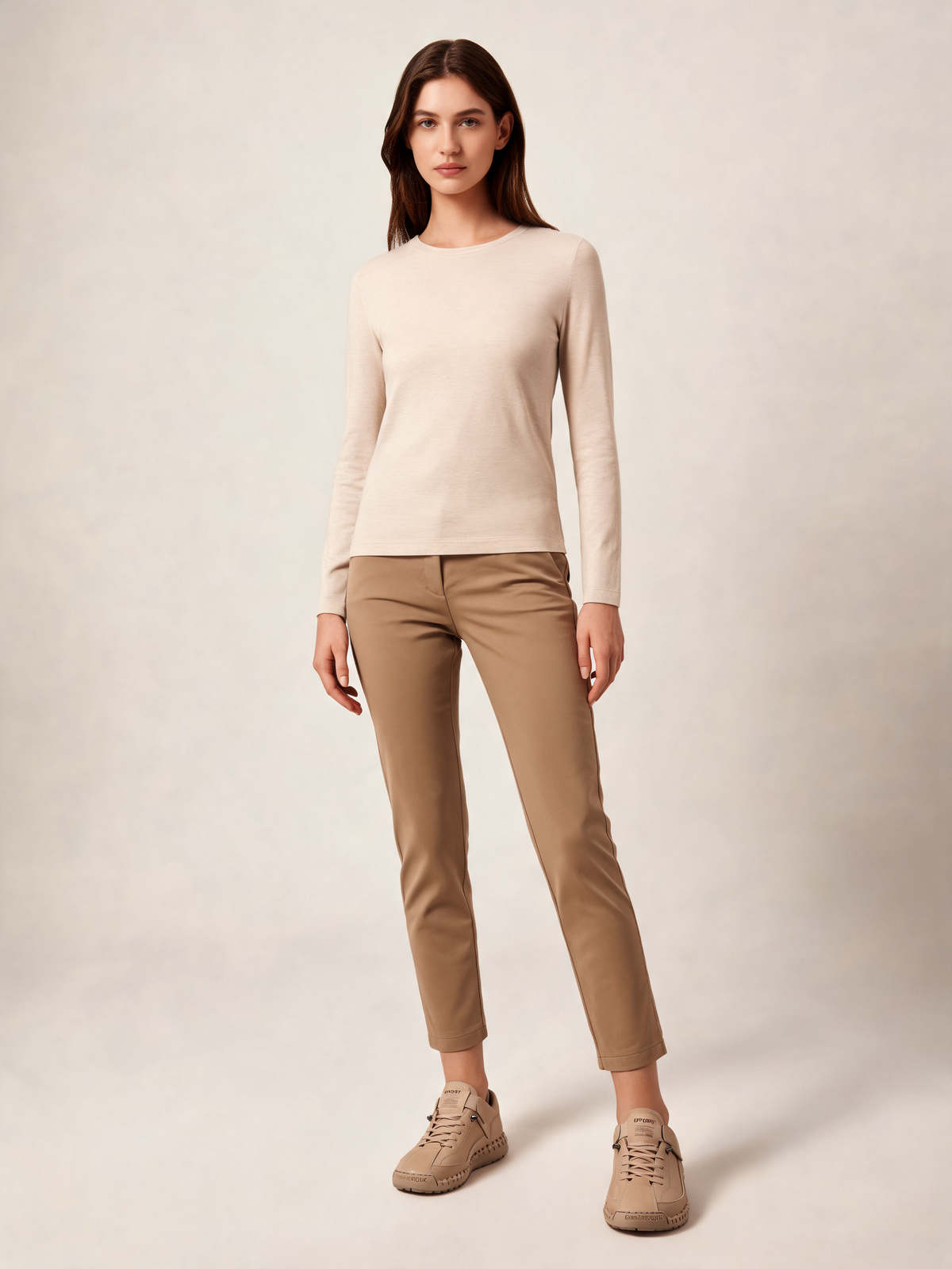 Beige women's trainers front view