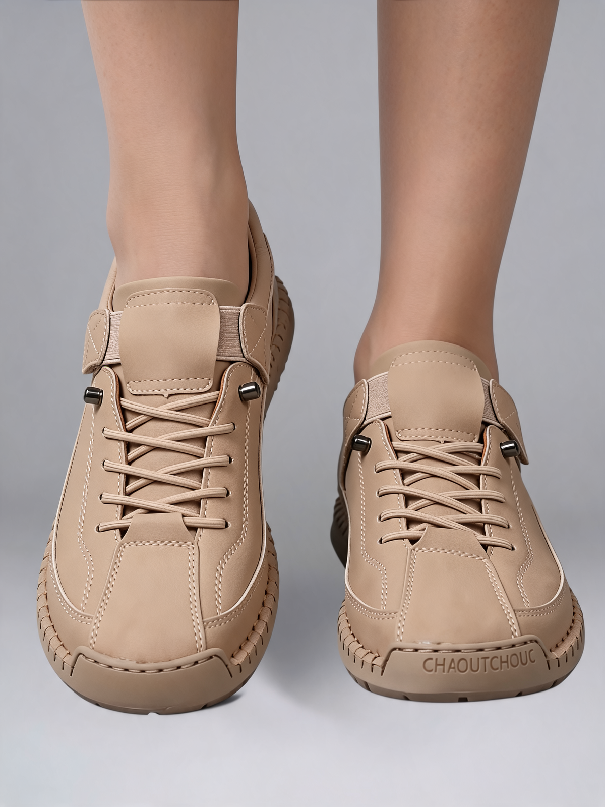 Beige women's trainers close-up
