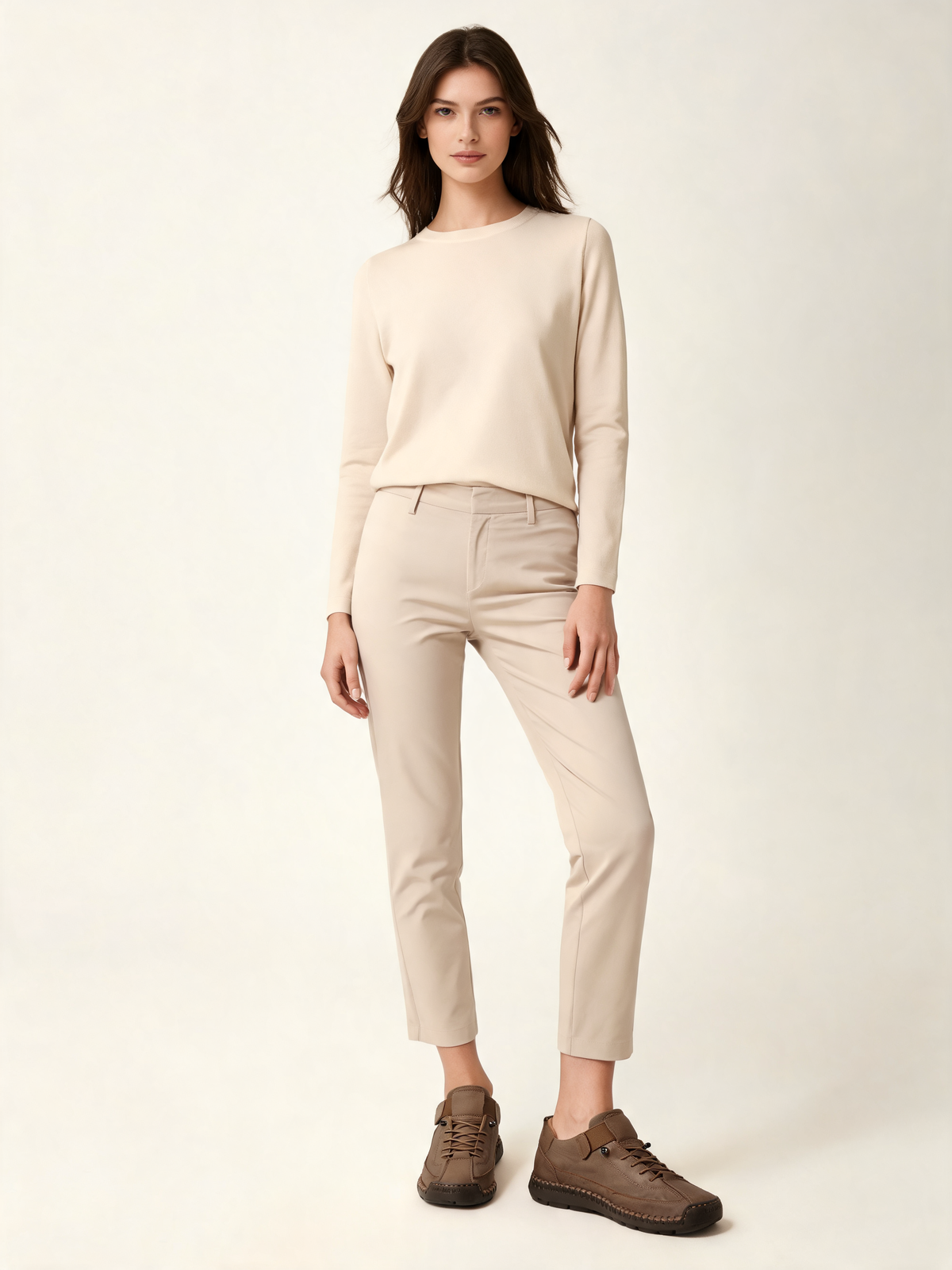 Taupe women's trainers front view