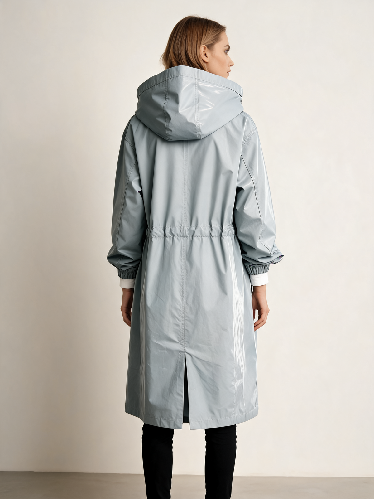 Light Blue trench coat back view