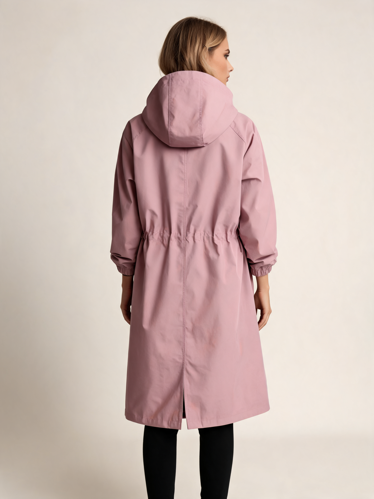 Pink trench coat back view