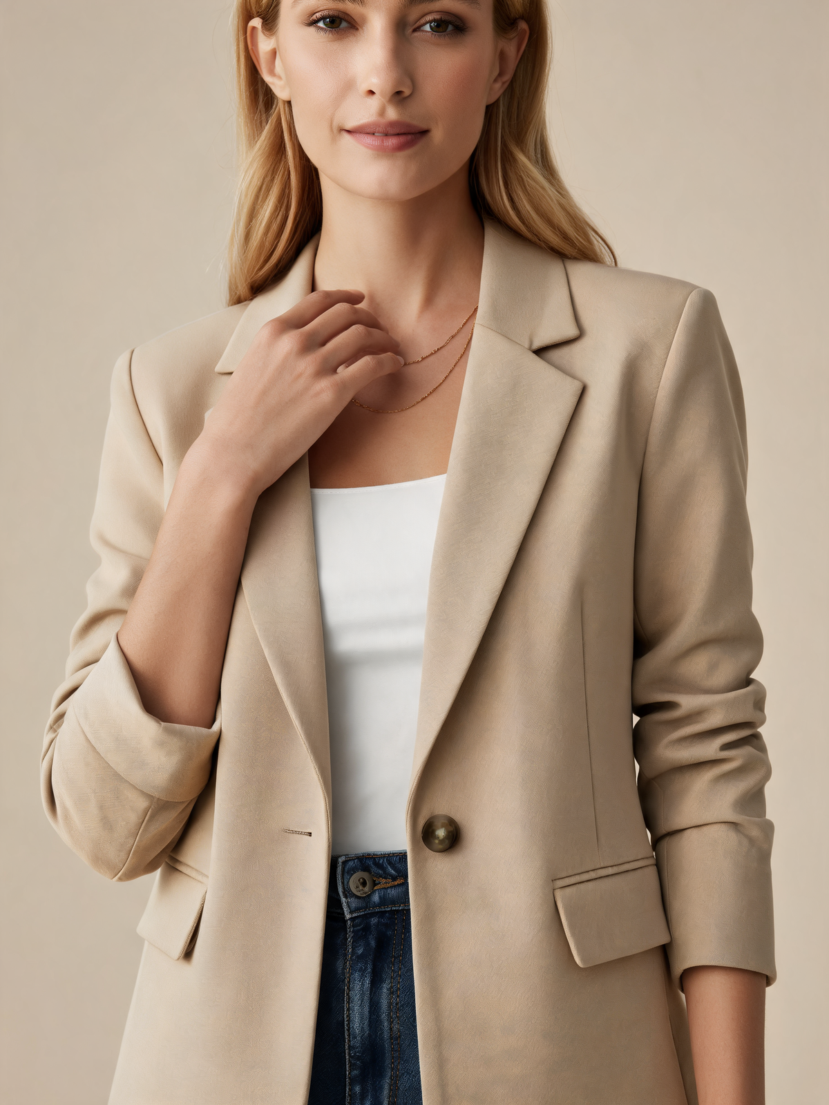 Beige women's blazer close-up