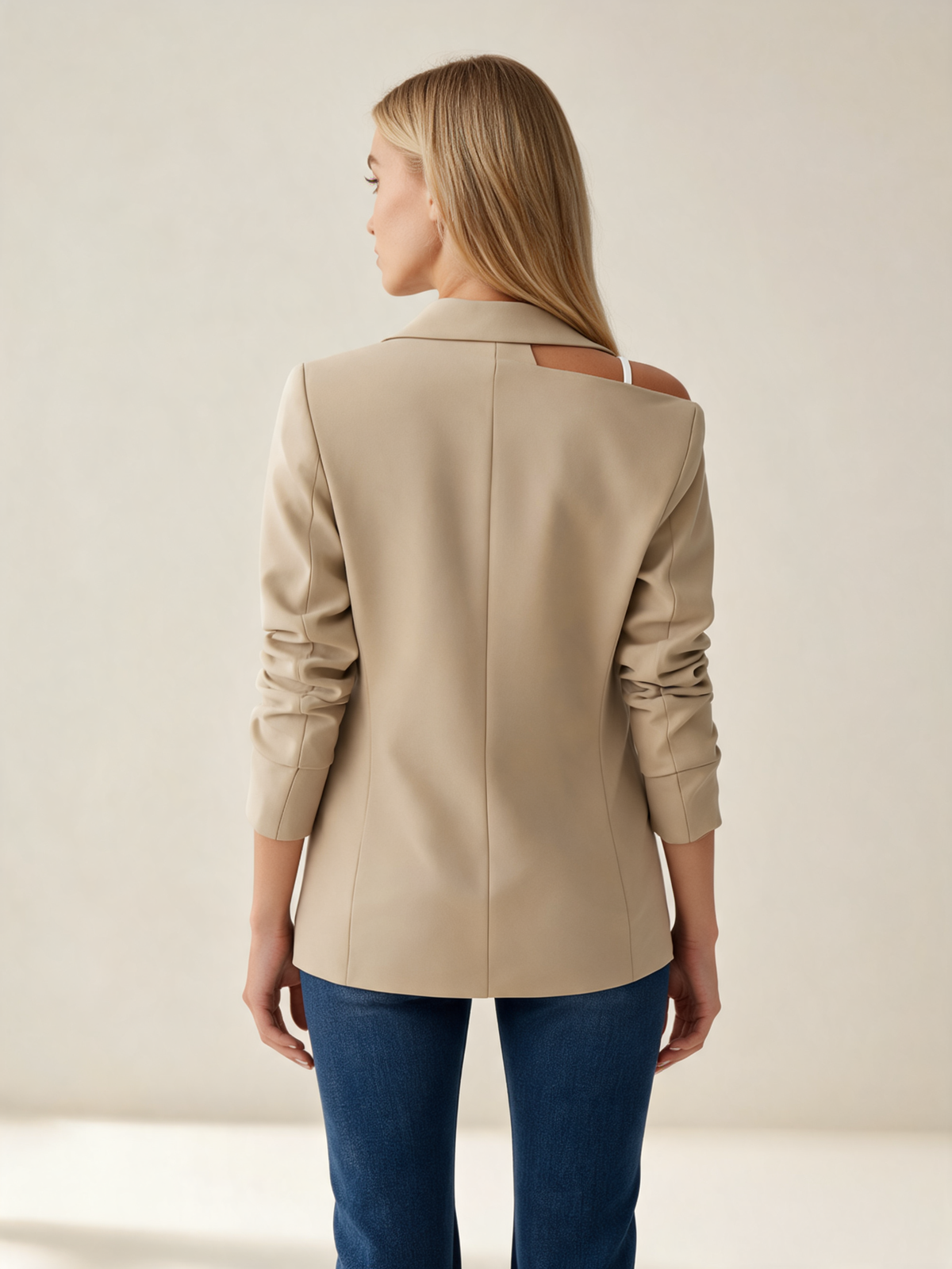 Beige women's blazer back view