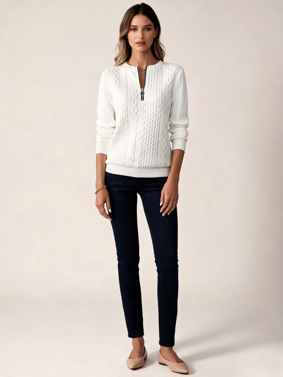 White knitted jumper front view
