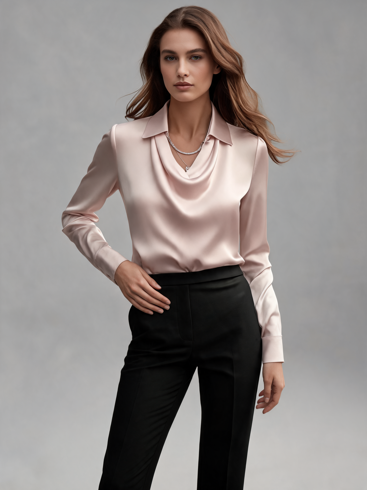 Blush blouse three-quarter view