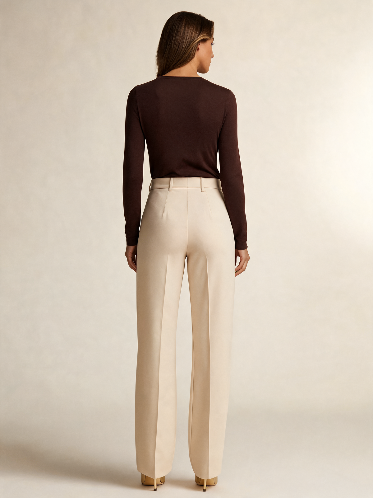 Cream wide leg trousers back view