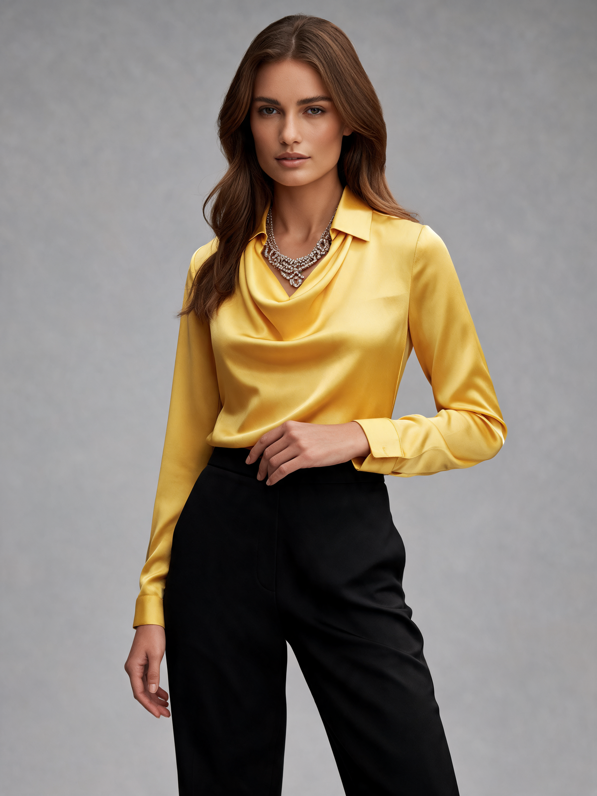 Yellow blouse three-quarter view