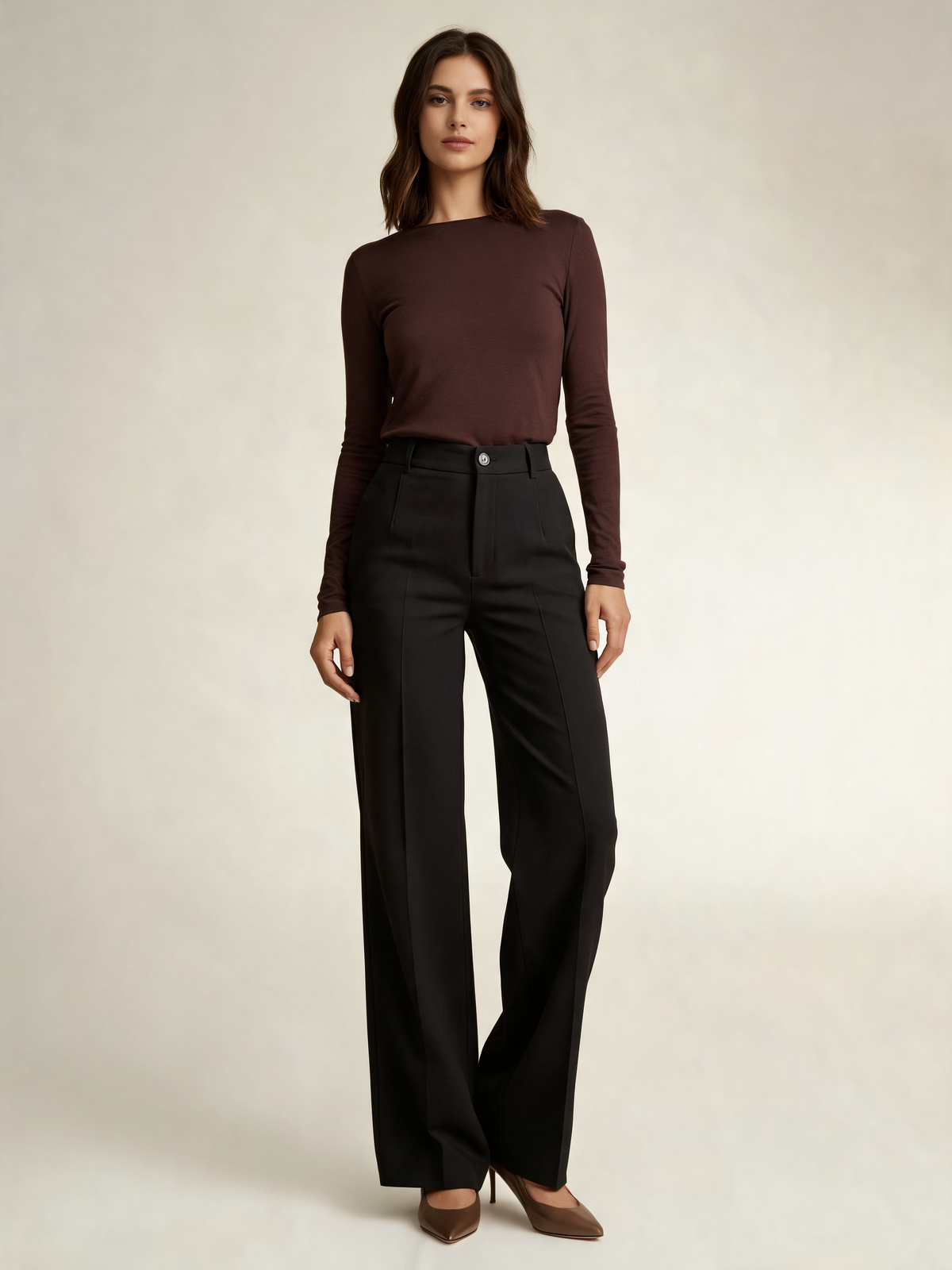Black wide leg trousers front view