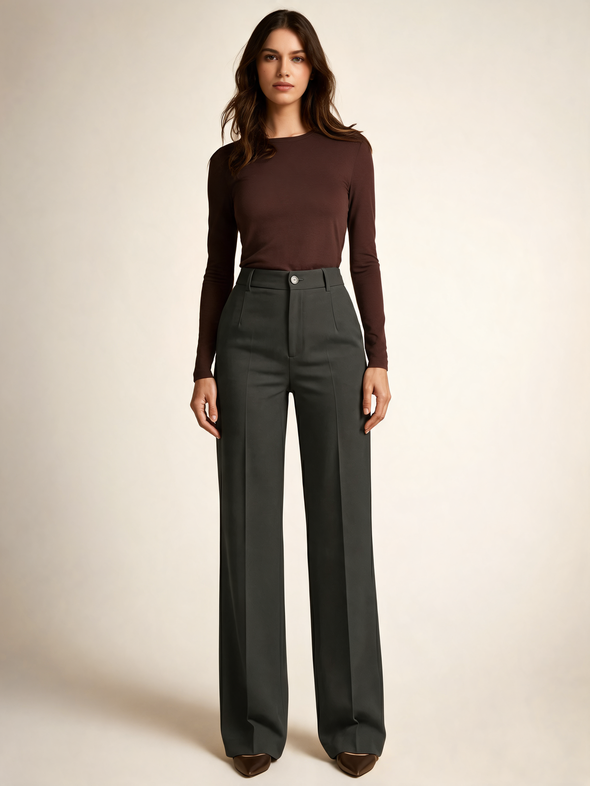 Charcoal wide leg trousers front view