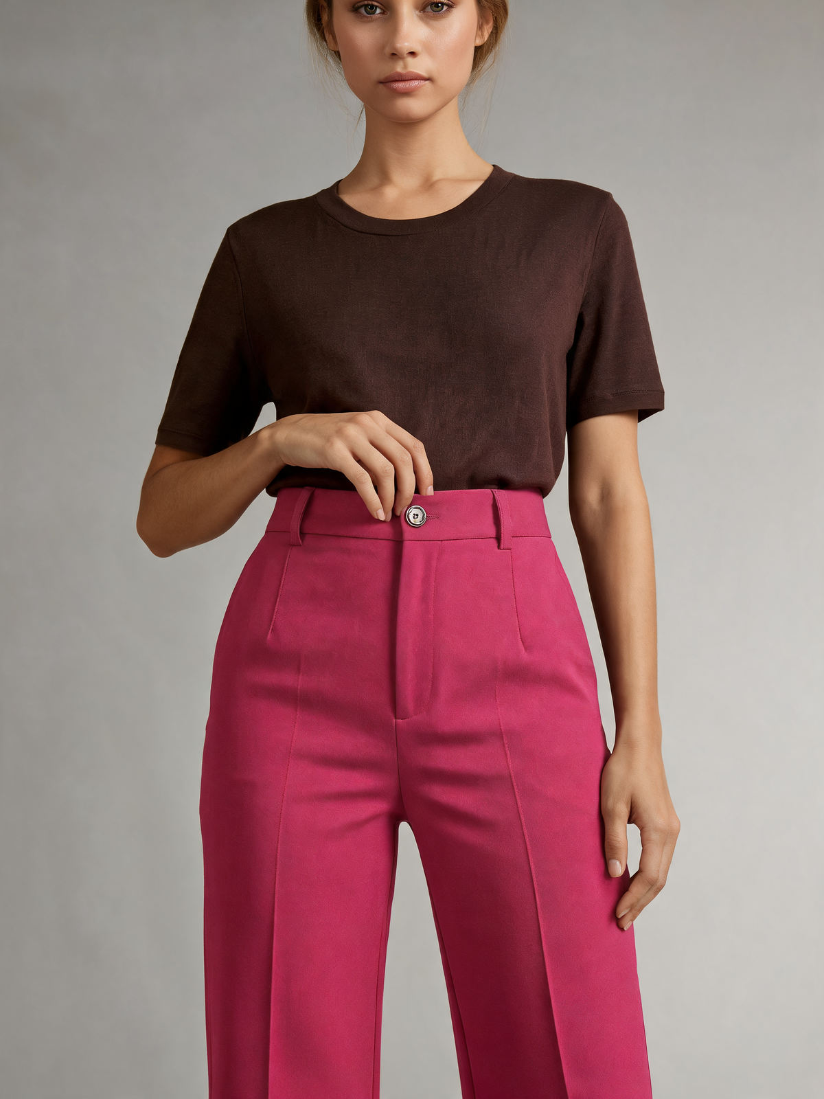 Pink wide leg trousers close-up