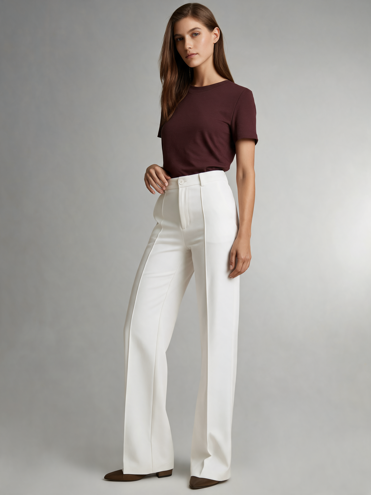 White wide leg trousers three-quarter view