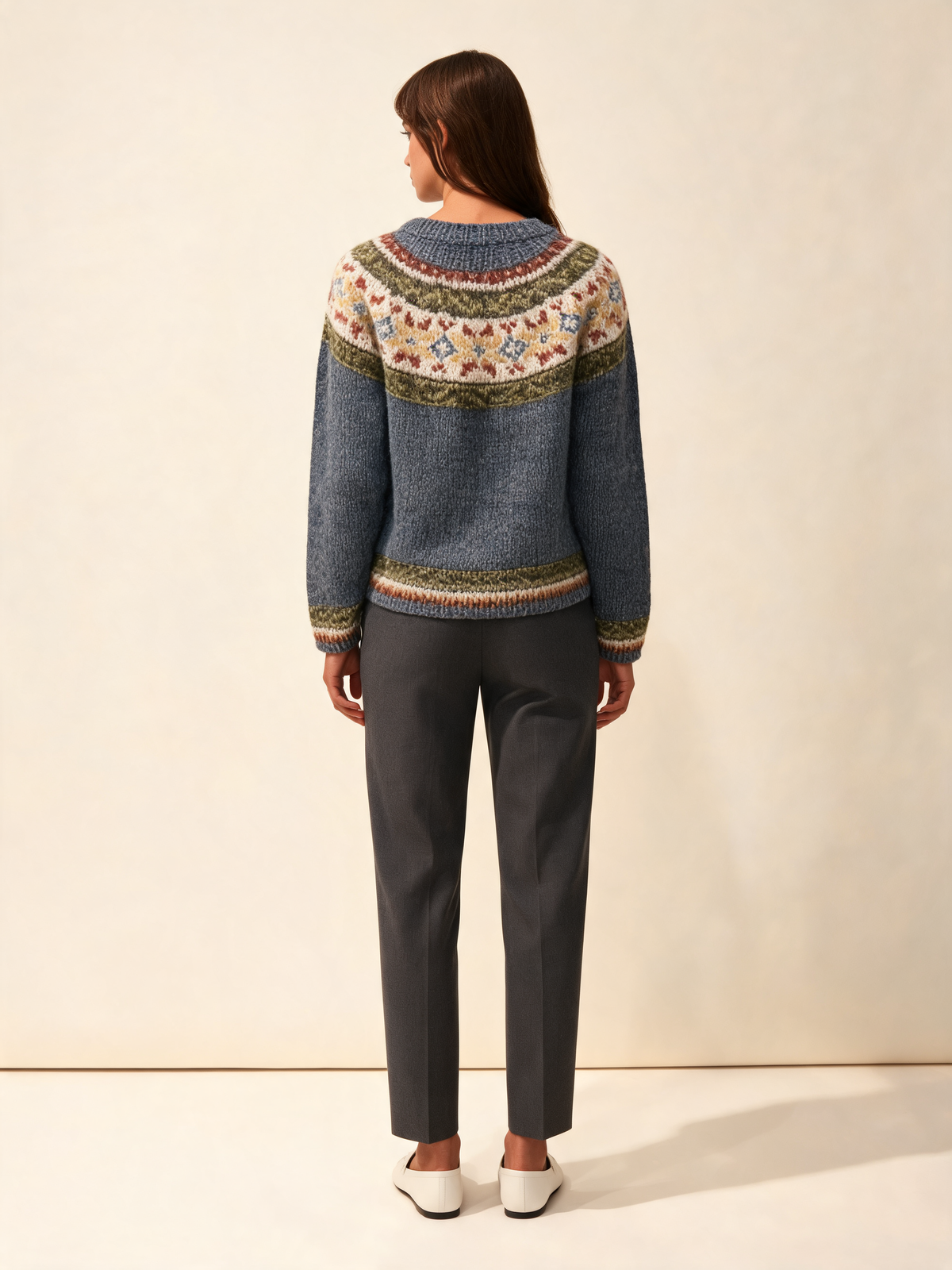 Blue grey Fair Isle jumper – back view