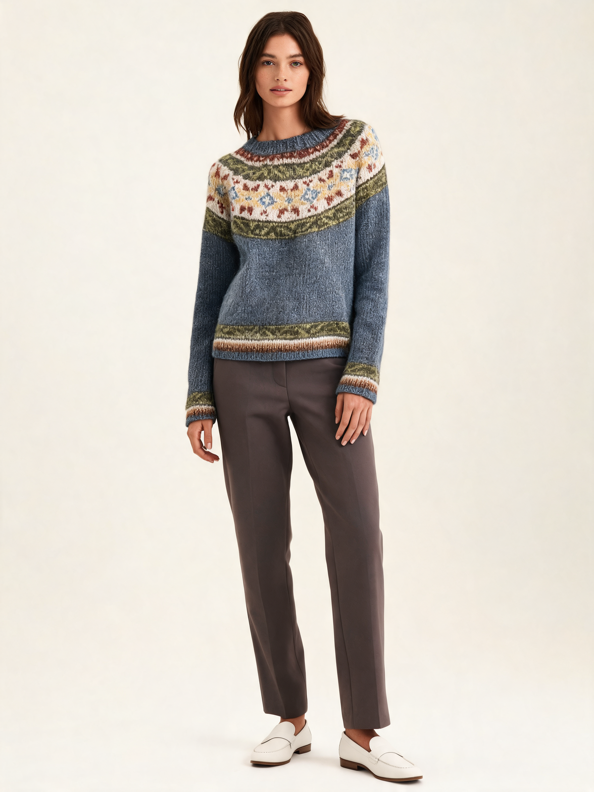 Blue grey Fair Isle jumper – front view