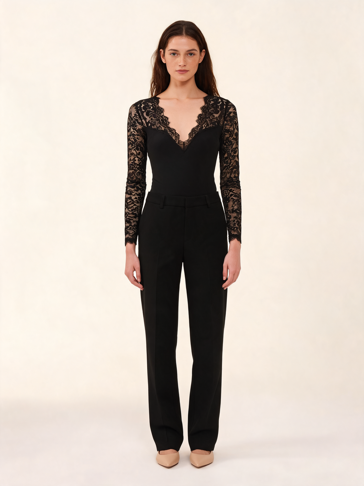 Black lace bodysuit – front view