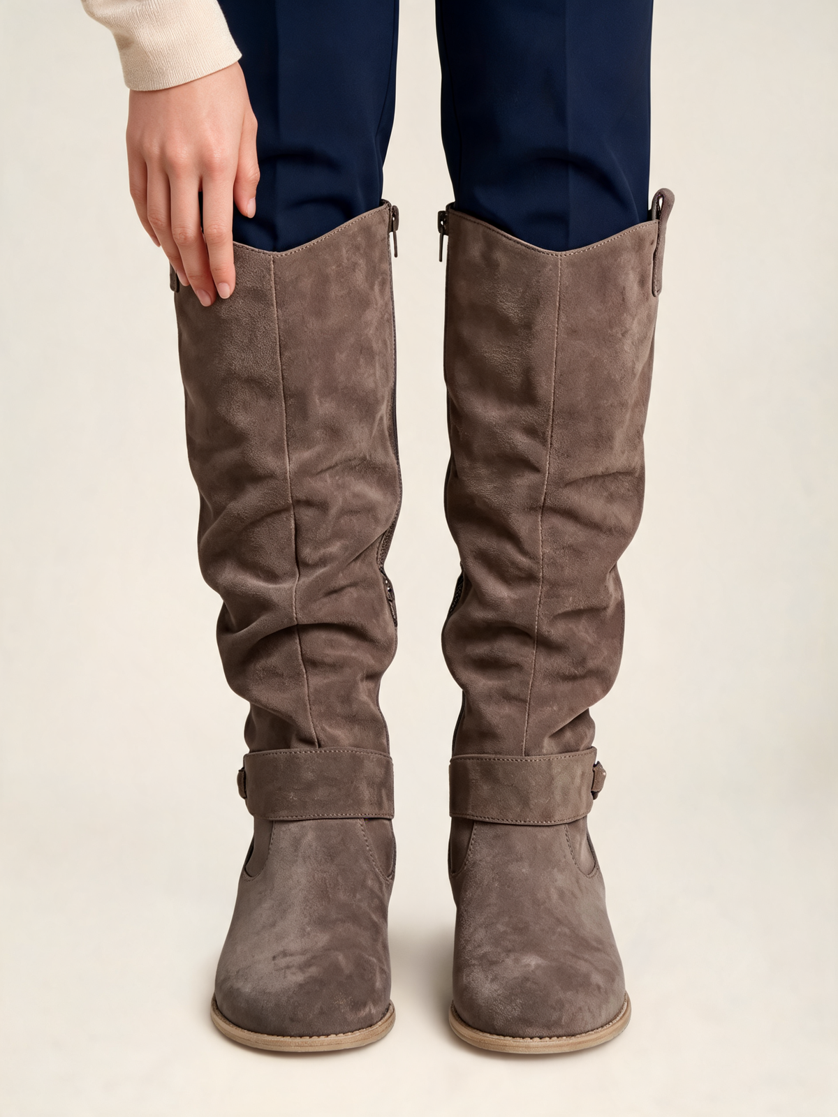 Brown slouch knee high boots – close-up
