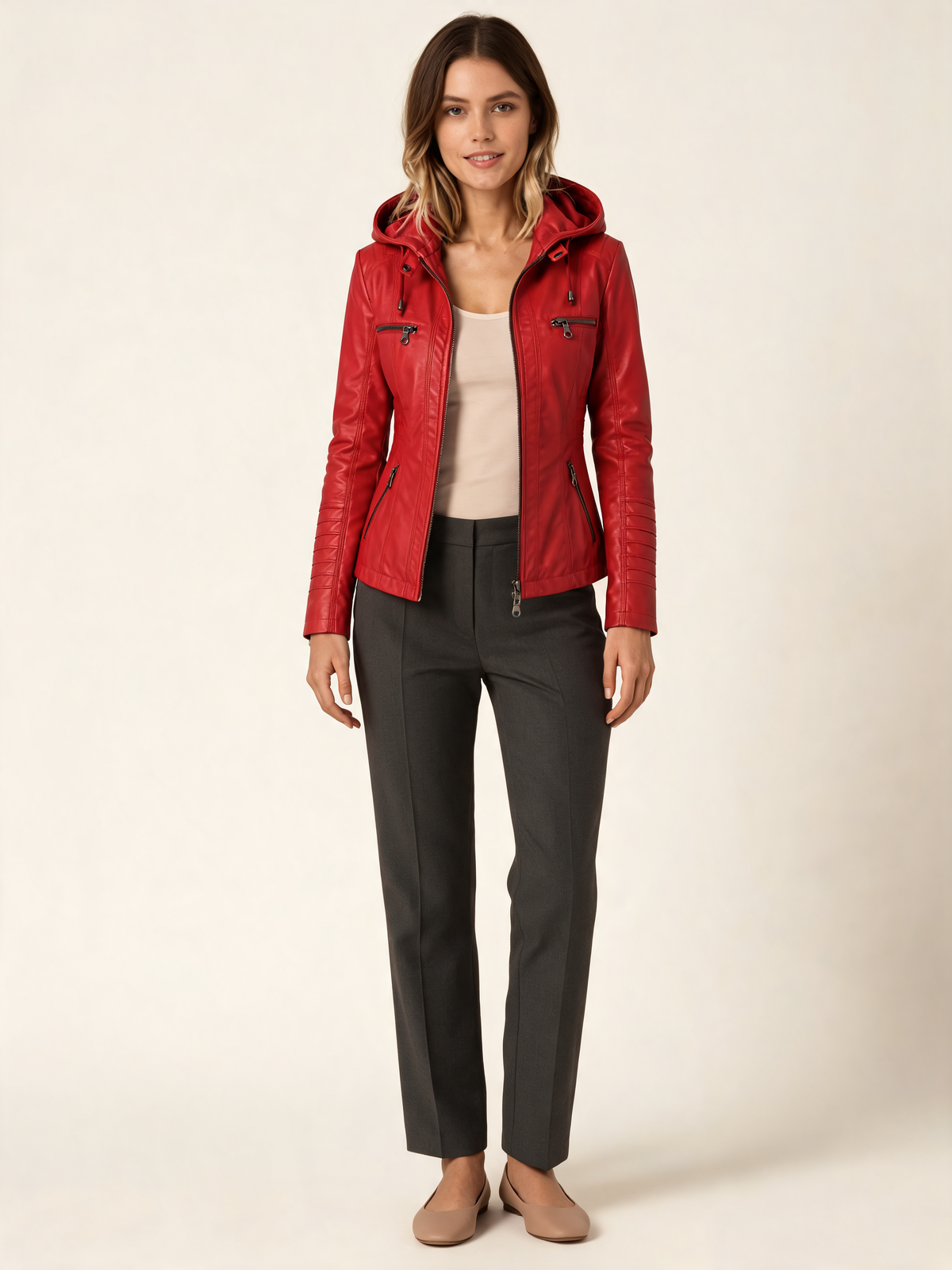 Red women's jacket – front view