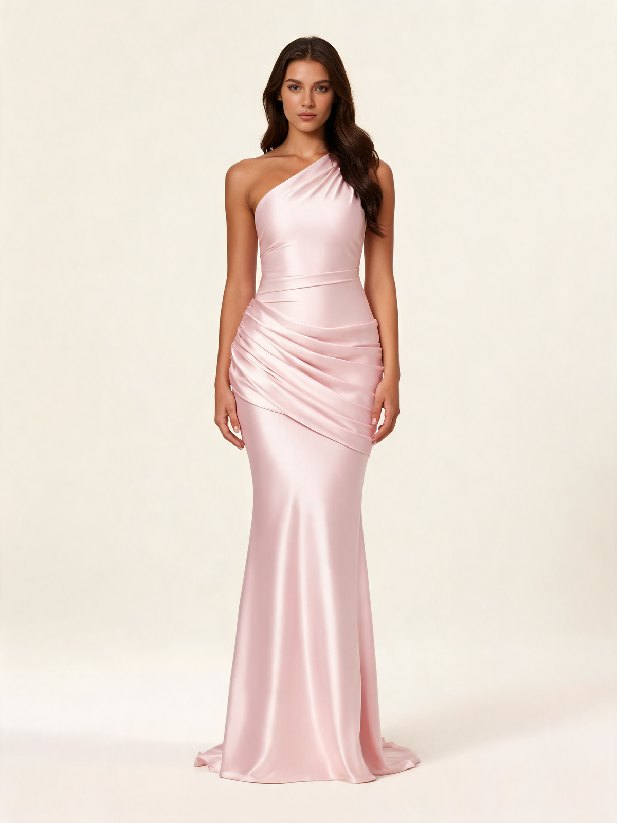 Pink wedding guest dress – front view