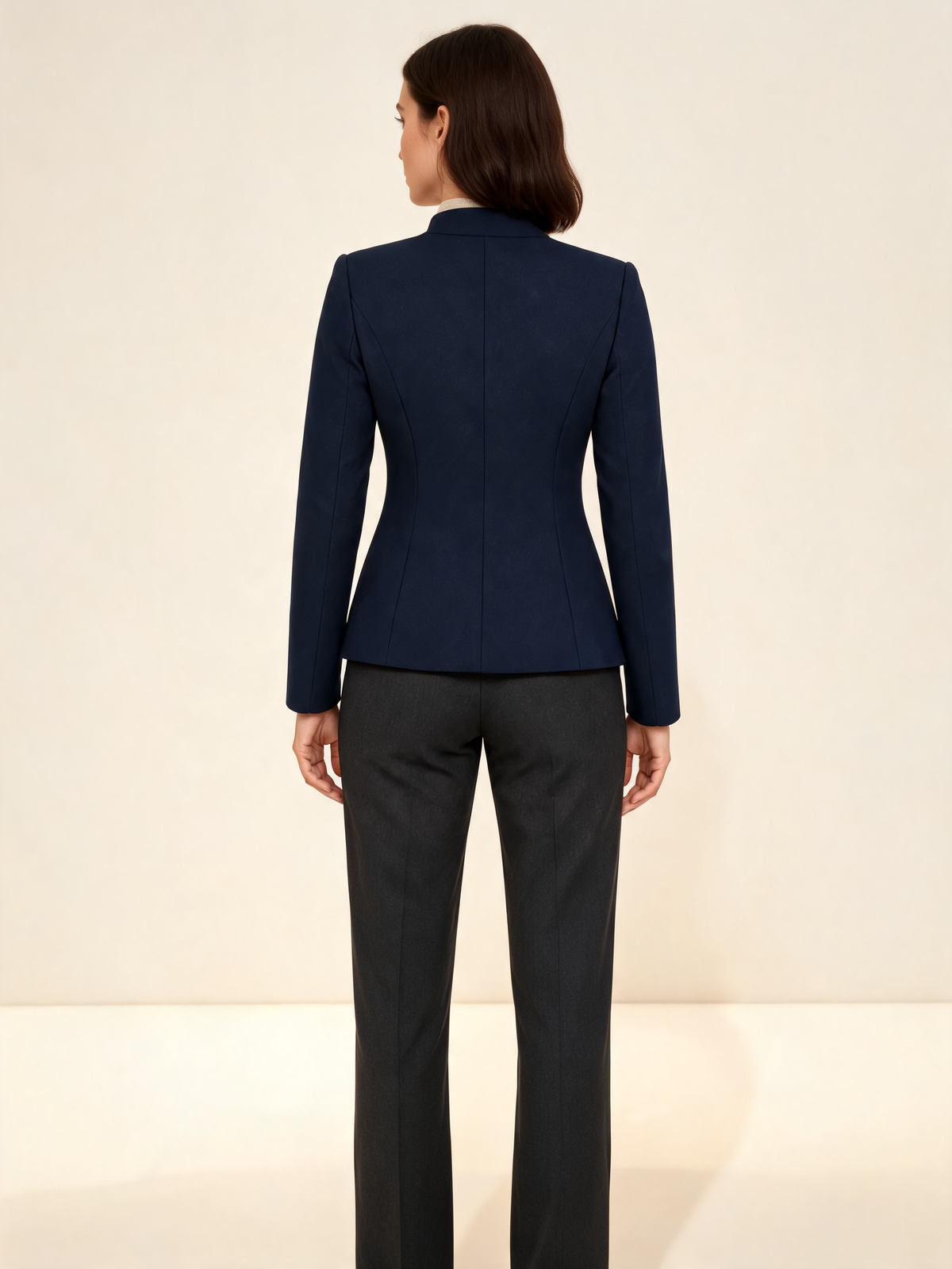 Navy women's blazer – back view