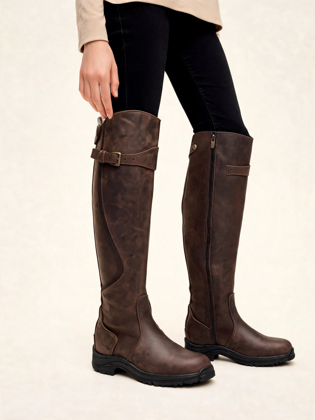 Dark Brown knee high boots – close-up