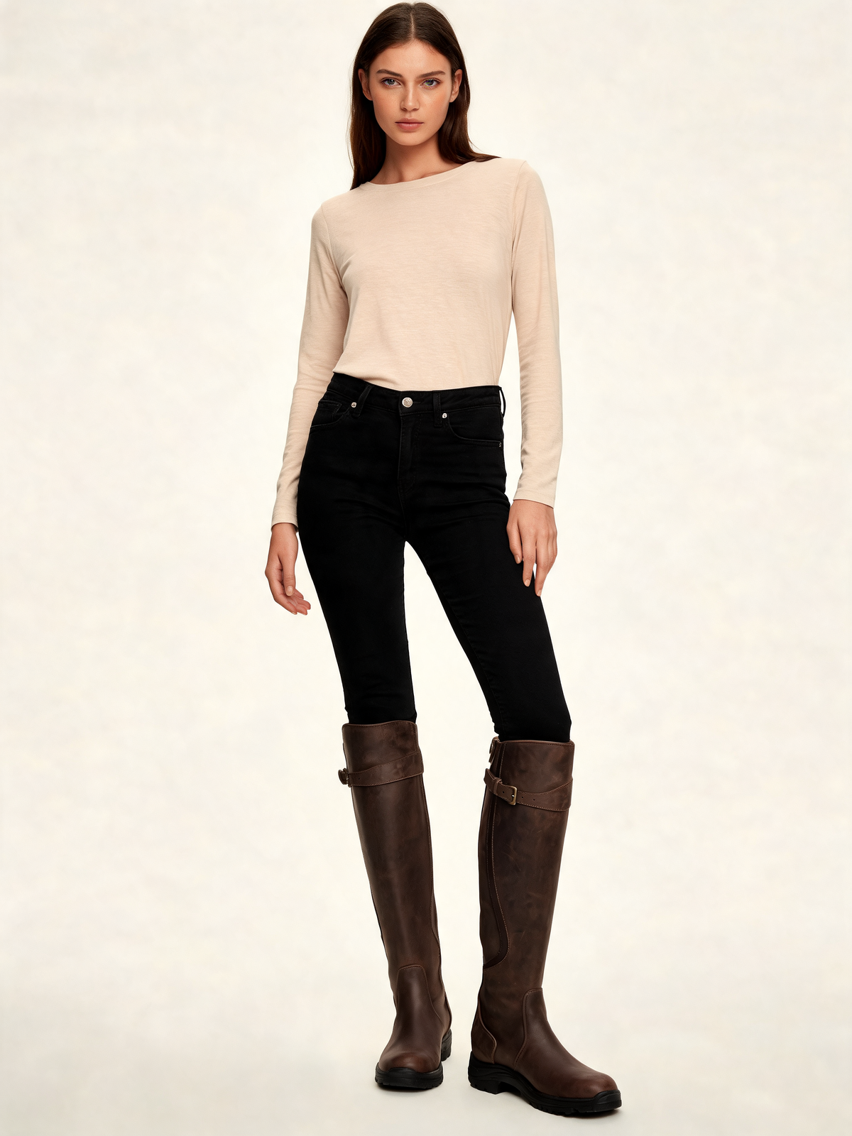 Dark Brown knee high boots – front view