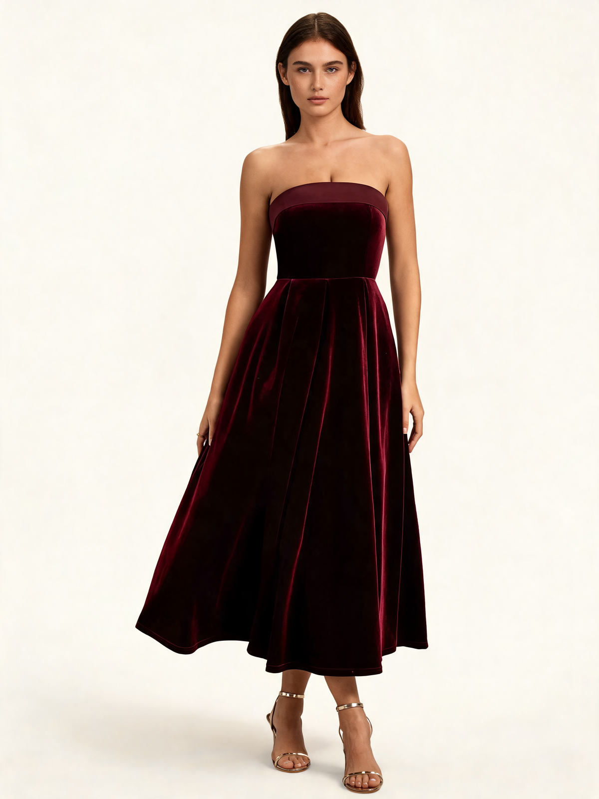 Burgundy christmas party dress front view