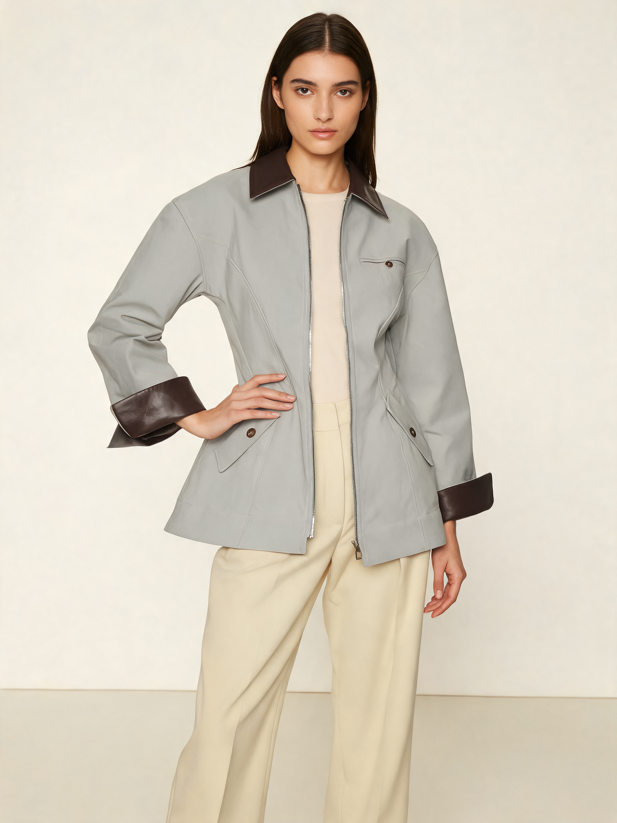 Sage grey womens jacket 3/4 view