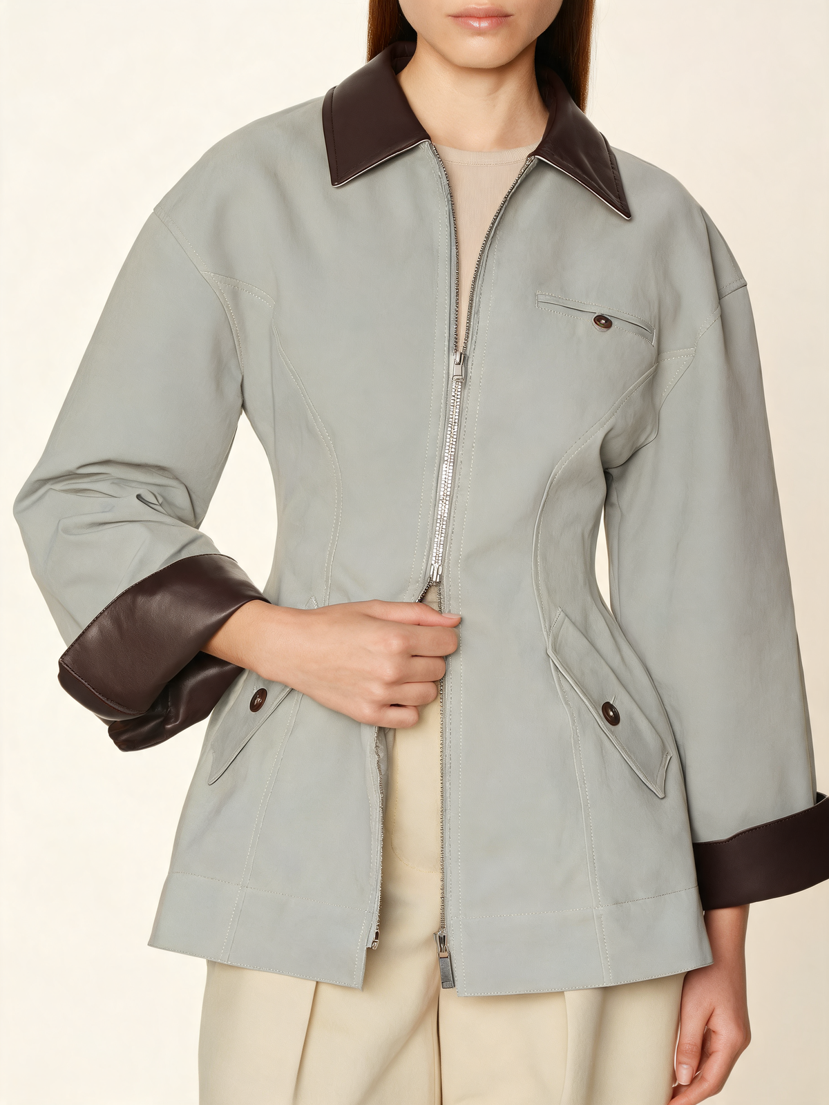 Sage grey womens jacket close-up