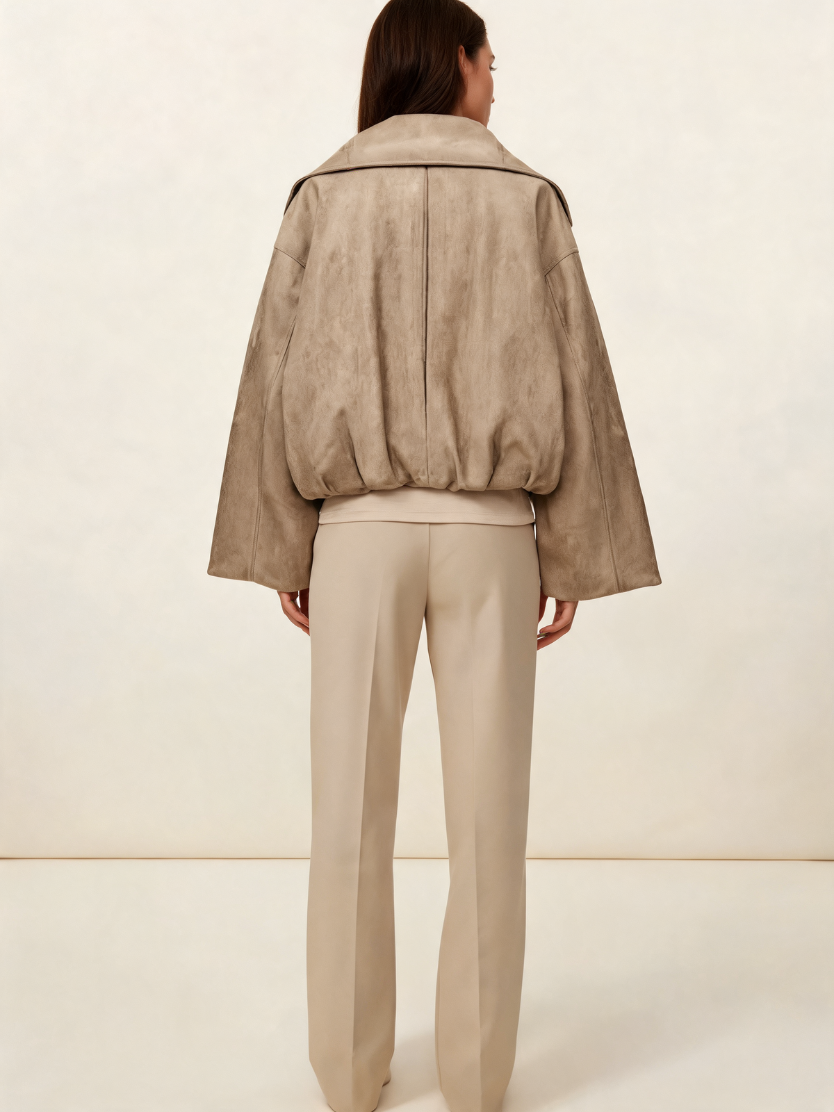 Light beige bomber jacket women back view