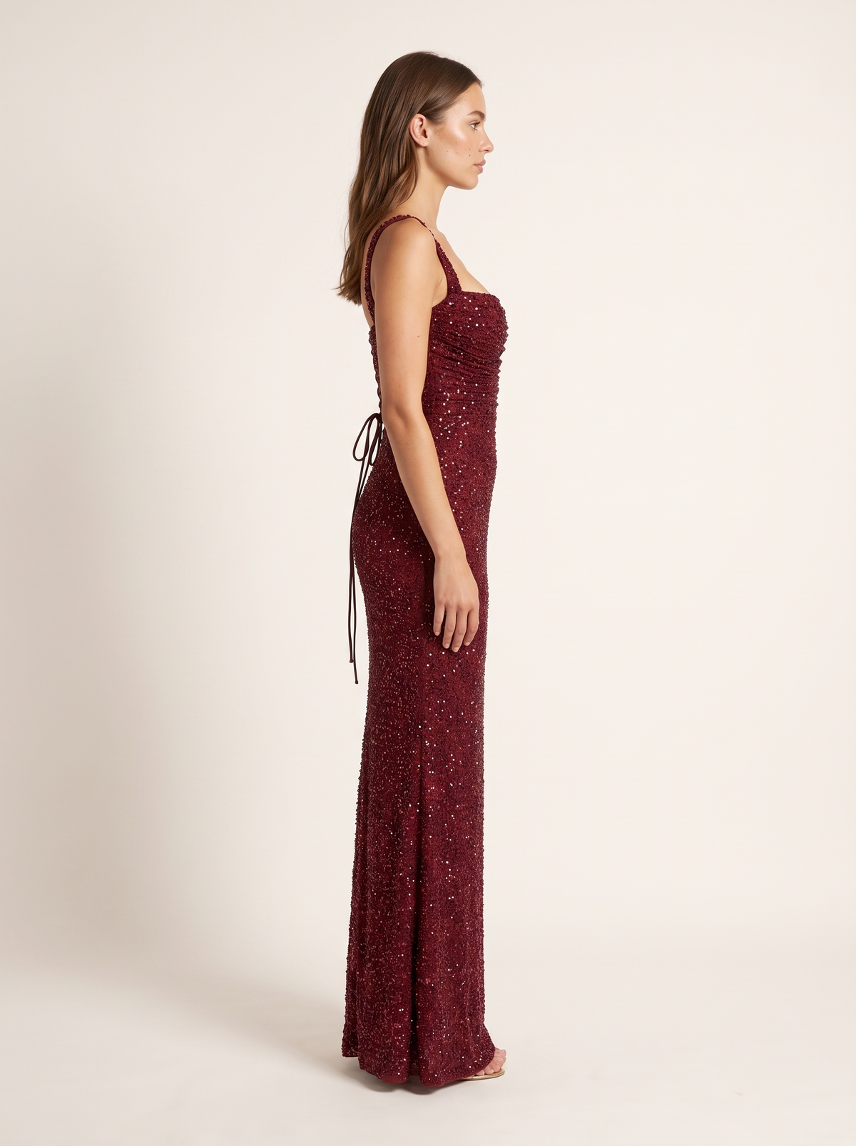 burgundy dress side view