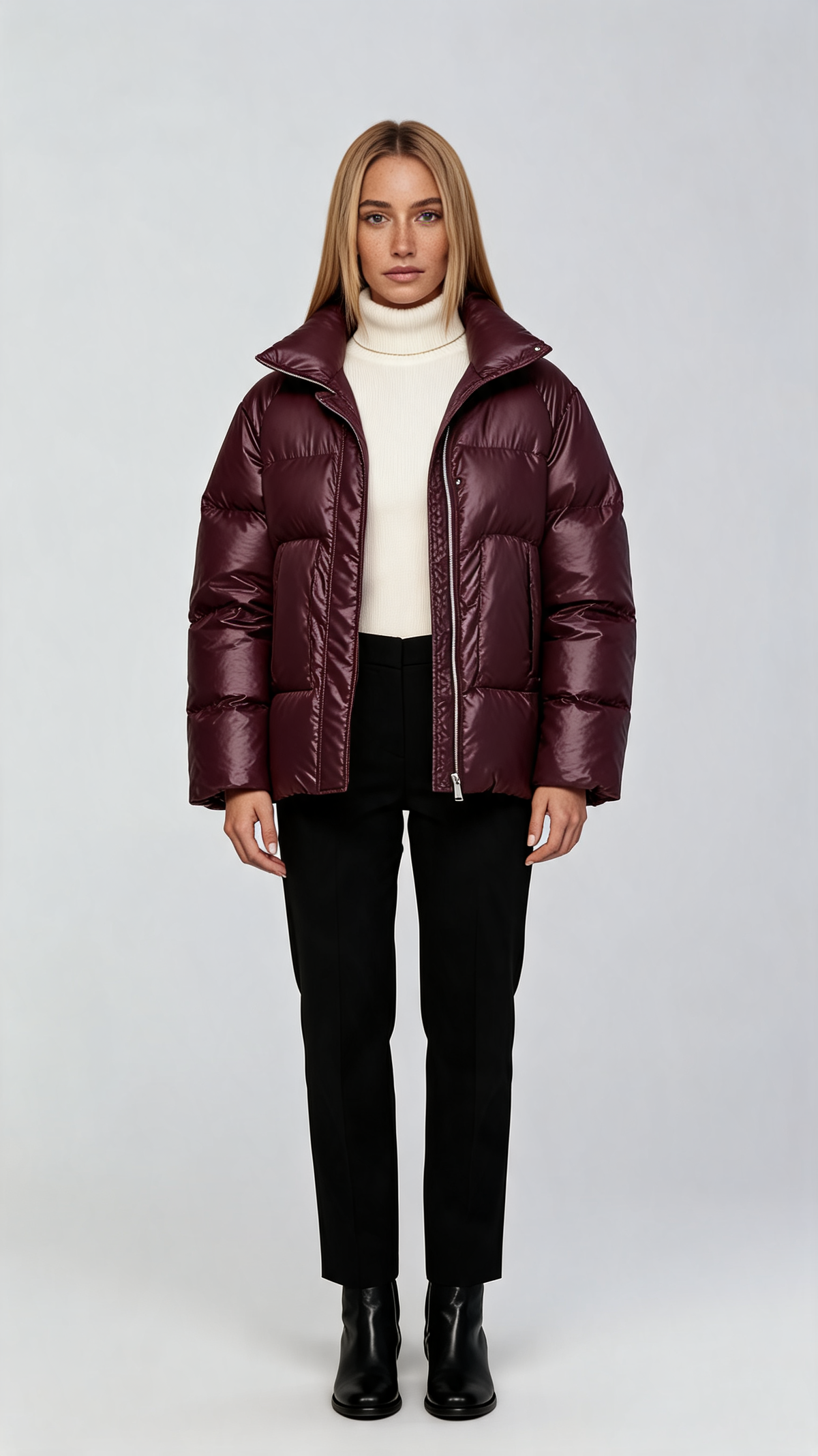 Siena Burgundy Shiny Puffer Jacket