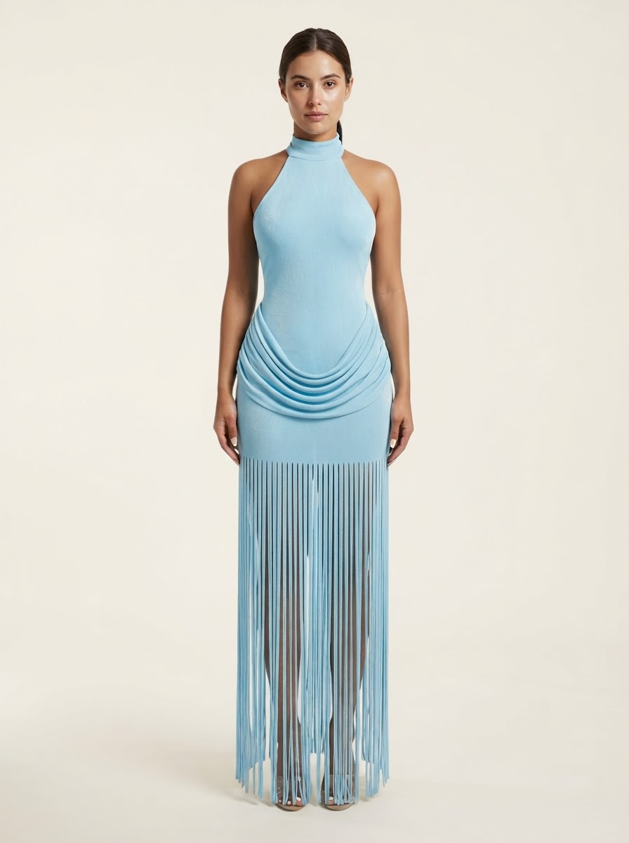 Azalea Fringe Halter Maxi Dress