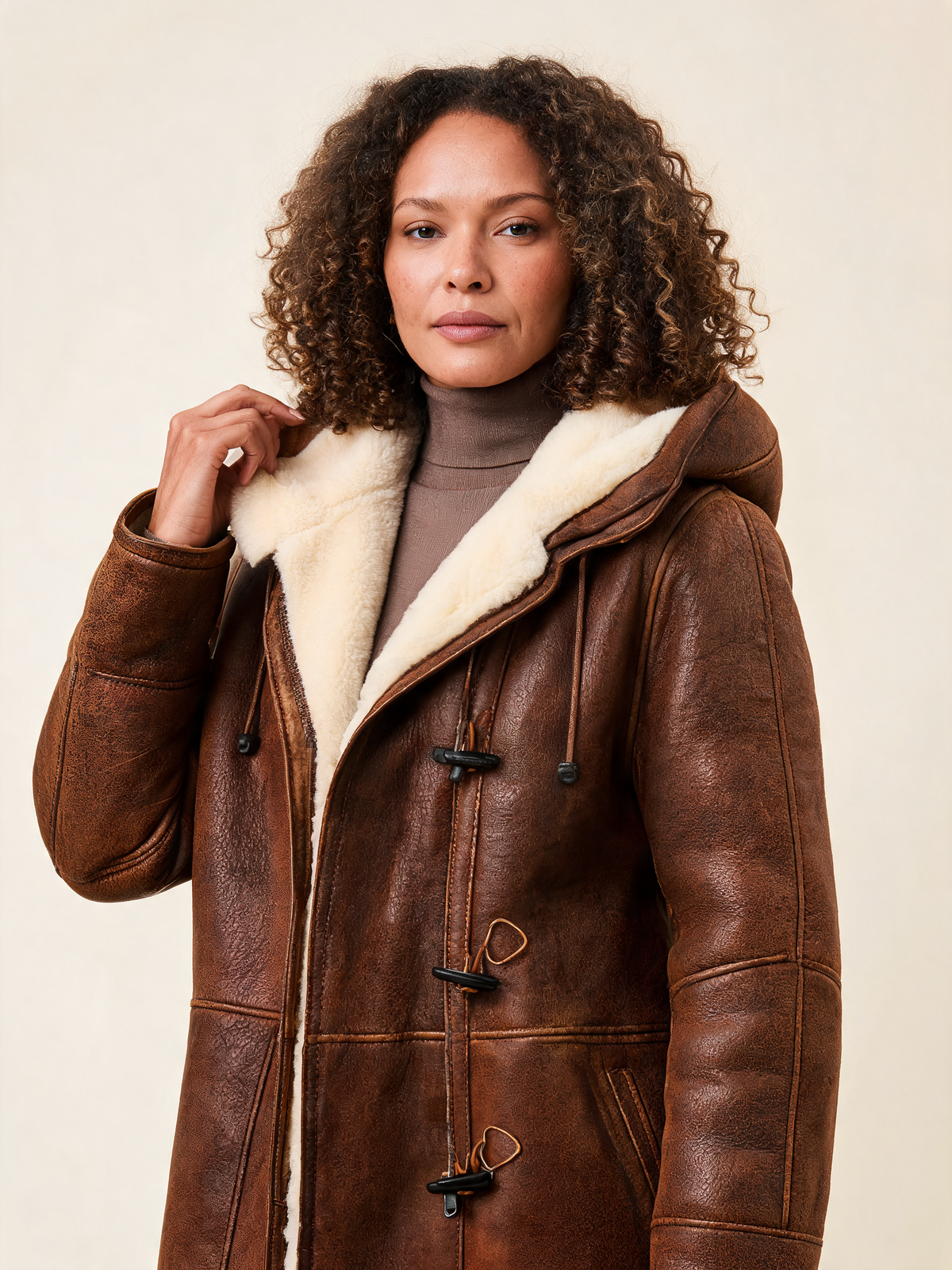 Harlow Faux Suede Hooded Shearling Coat