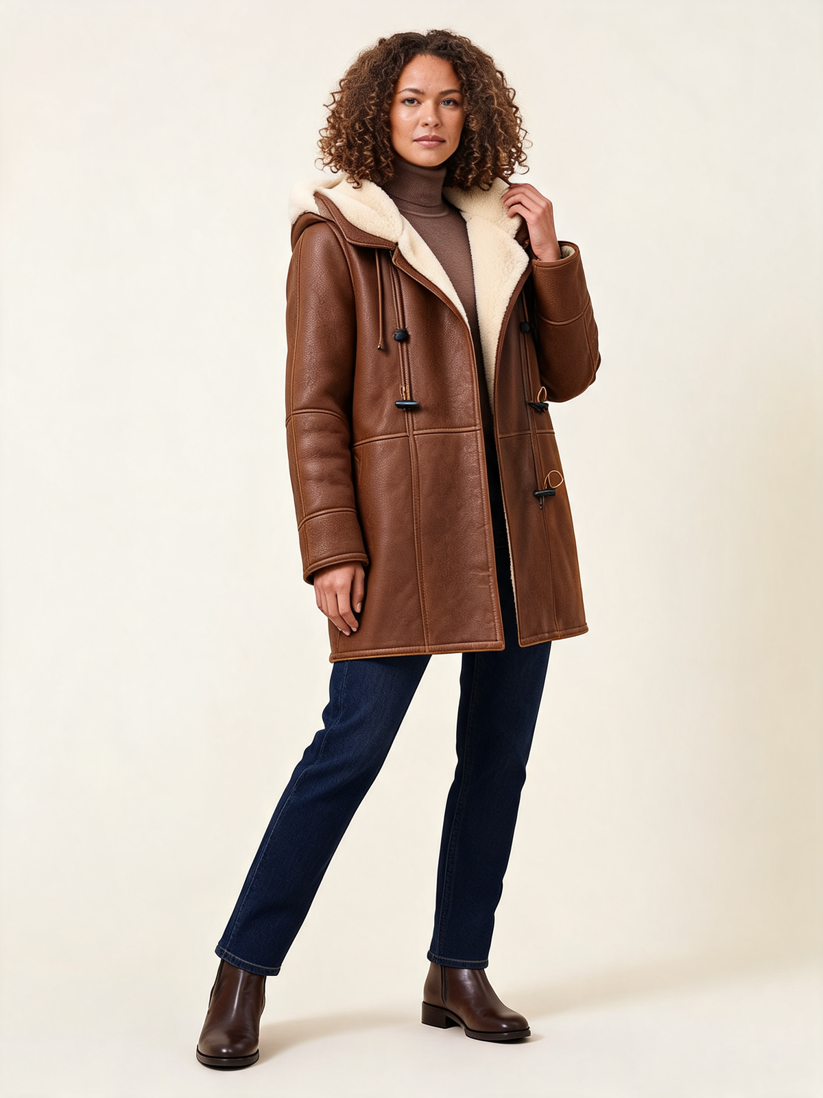 Harlow Faux Suede Hooded Shearling Coat