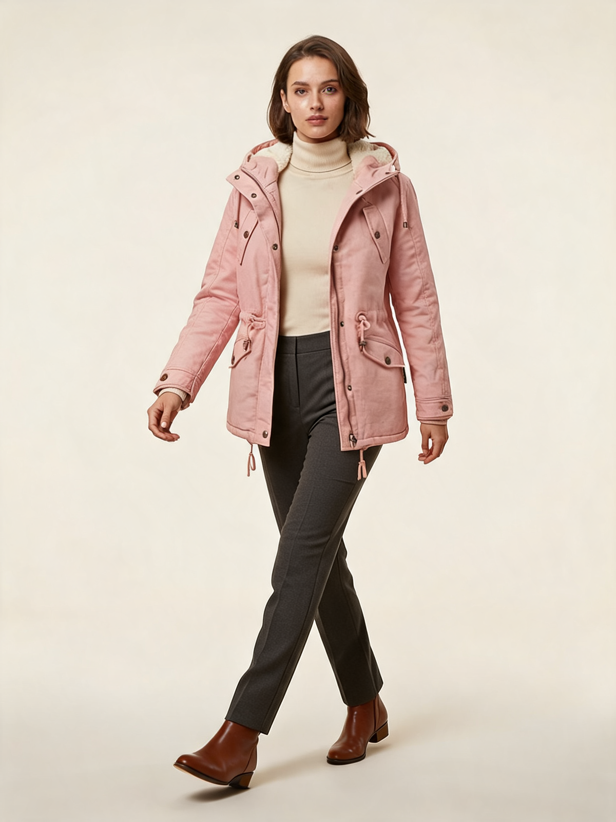 Elsie Pink Fleece-Lined Hooded Parka