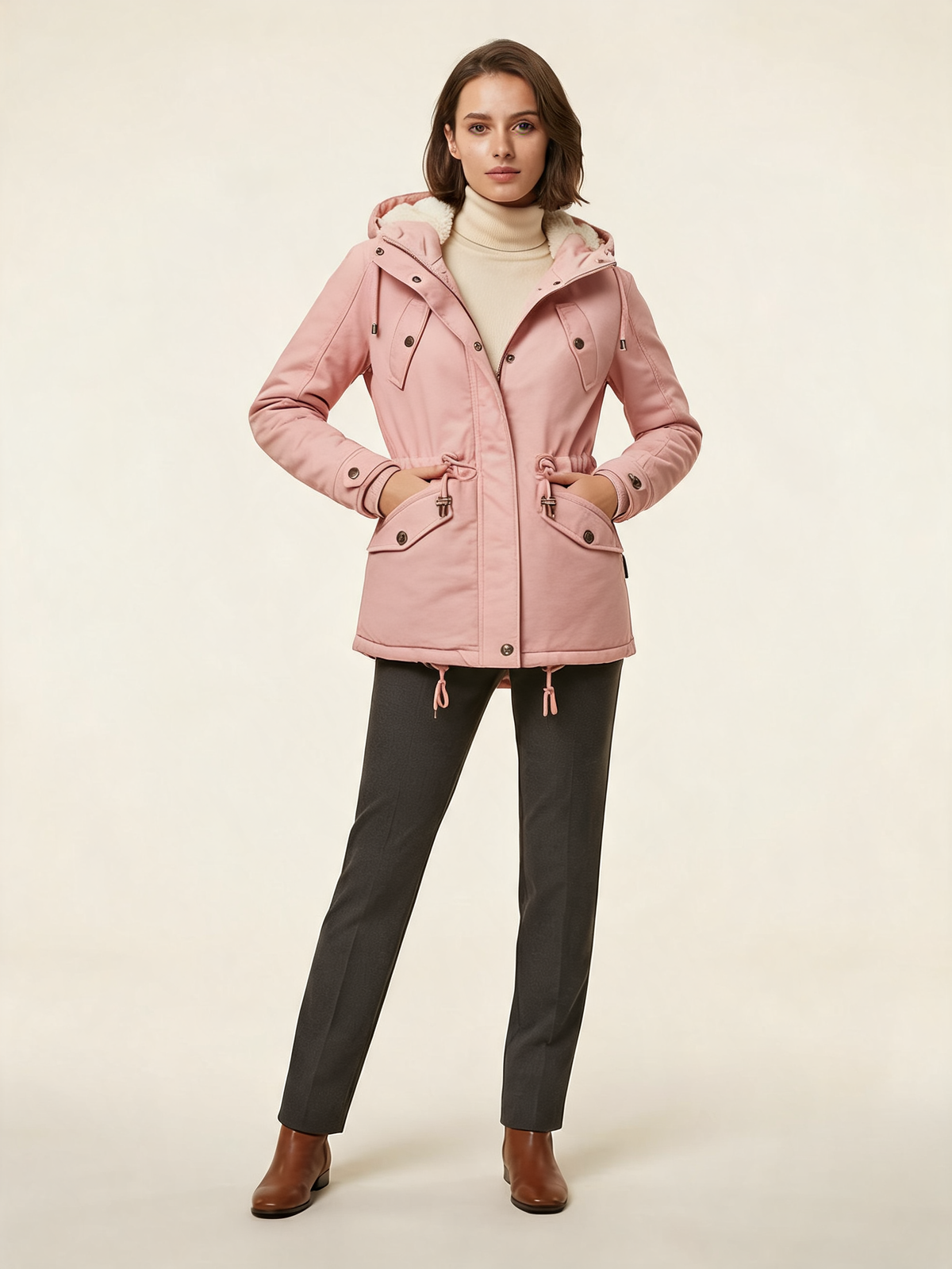 Elsie Pink Fleece-Lined Hooded Parka