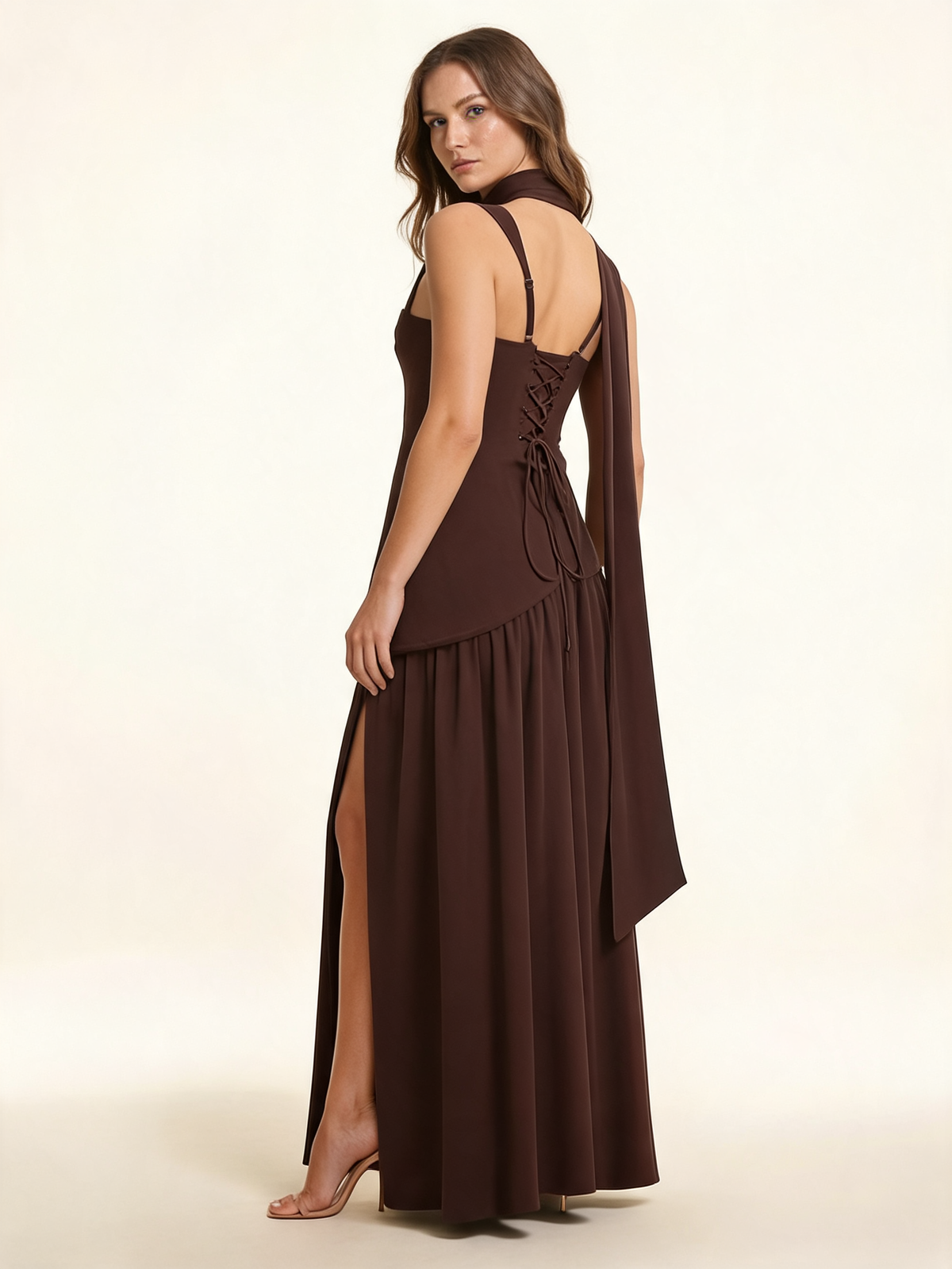 Isadora Satin Draped Slit Maxi Dress