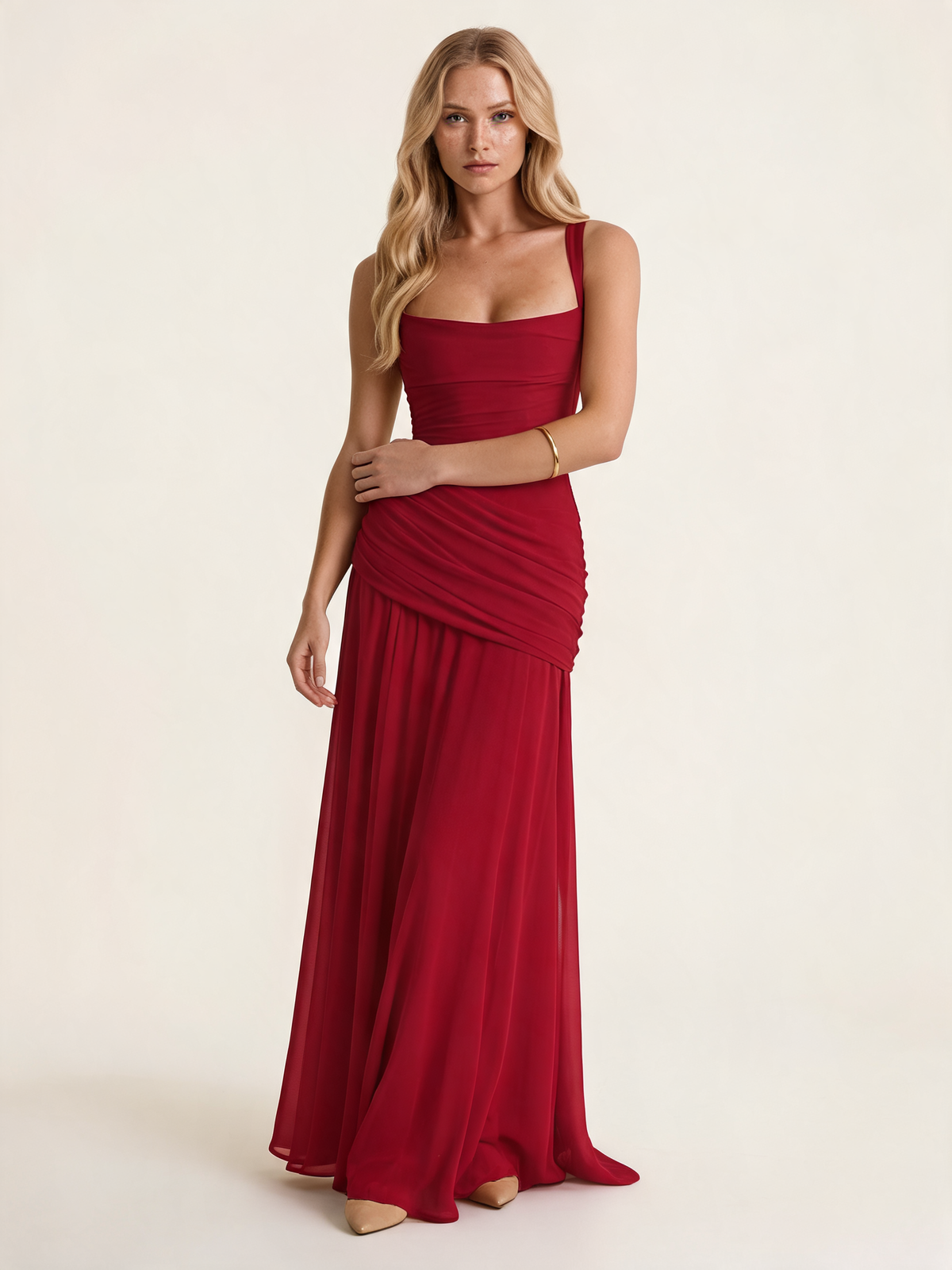 Marguerite Burgundy Ruched Maxi Dress