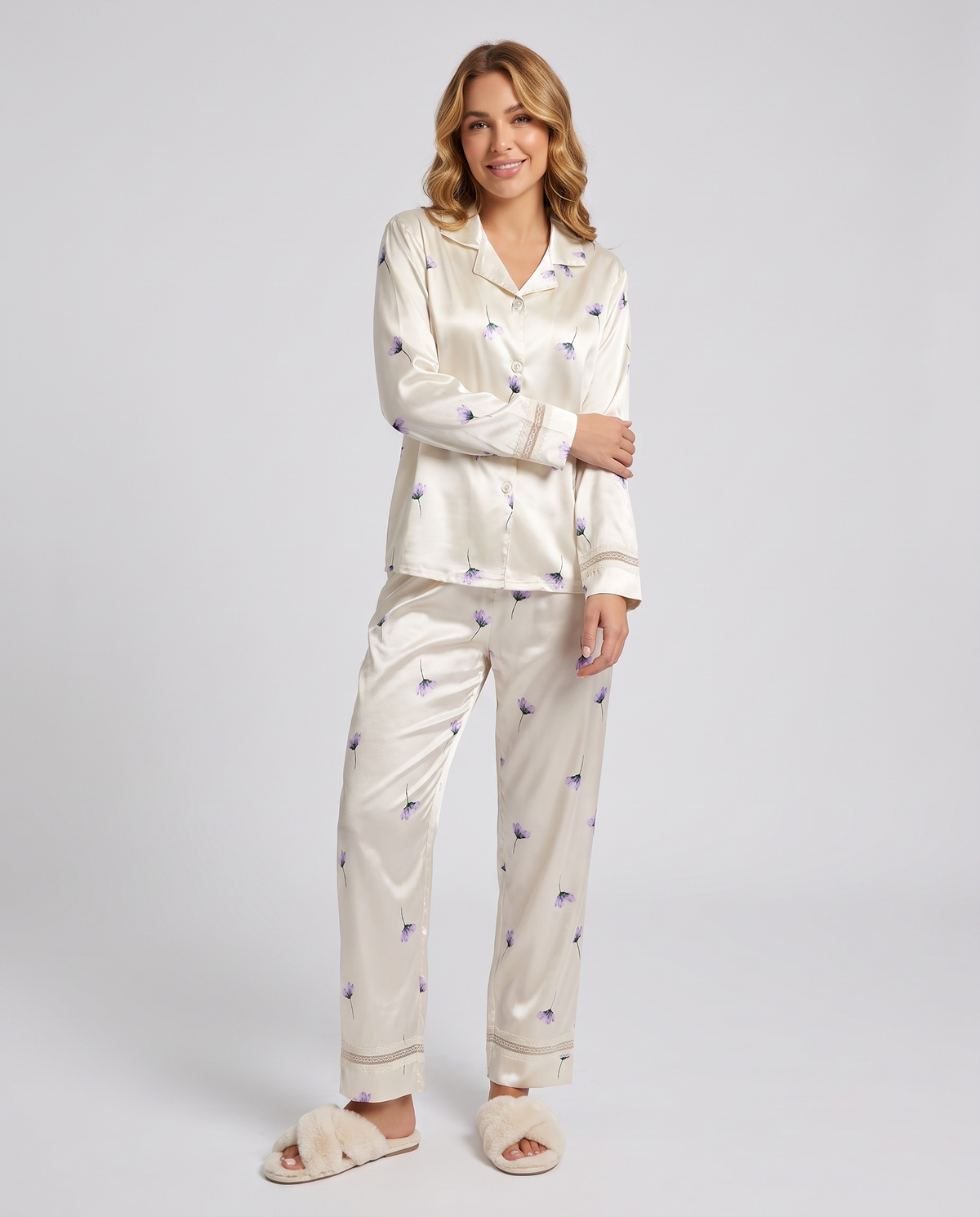 Pyjama Set – Peony Floral Satin Lace