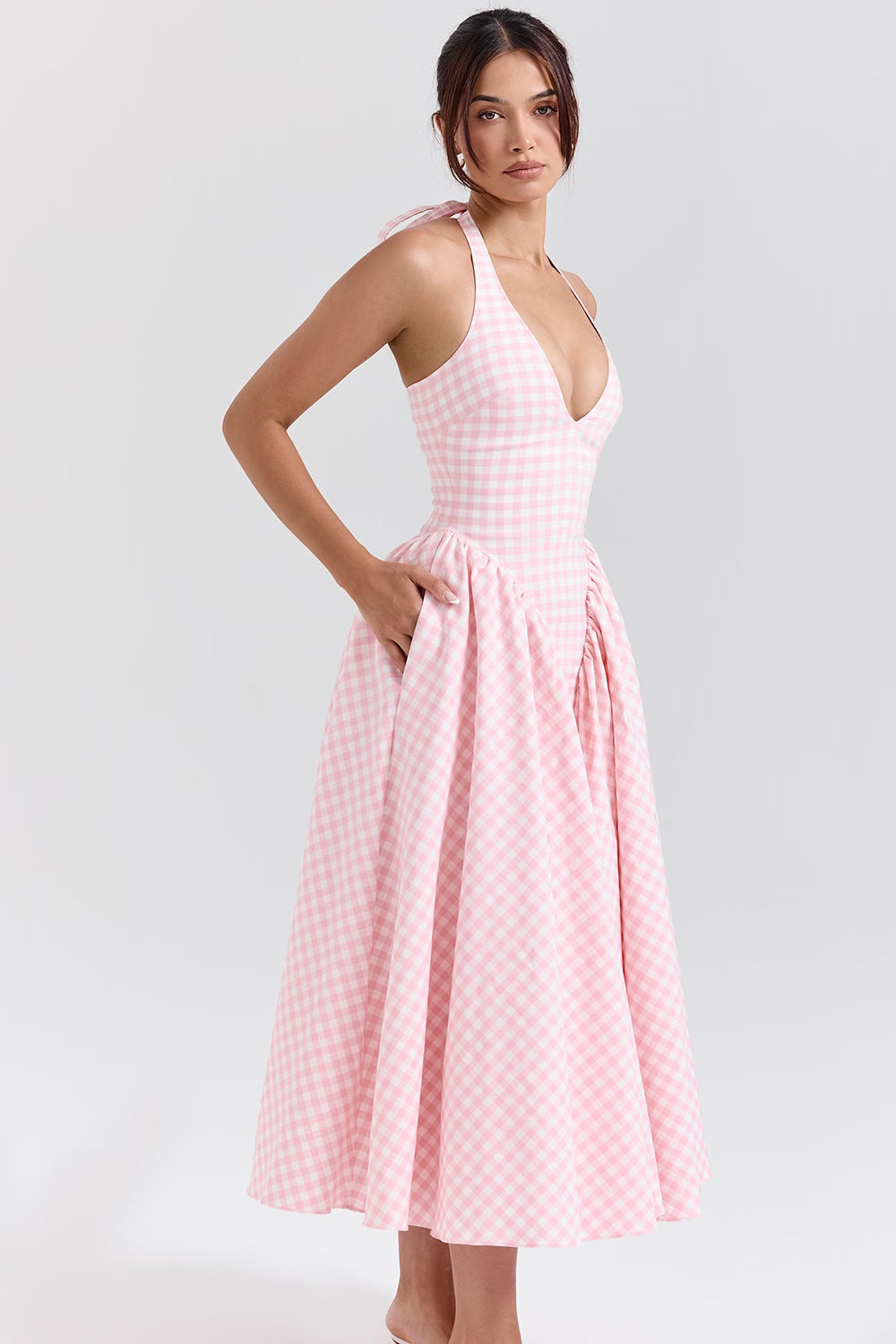 Marabella | Gingham Halter Midi Dress