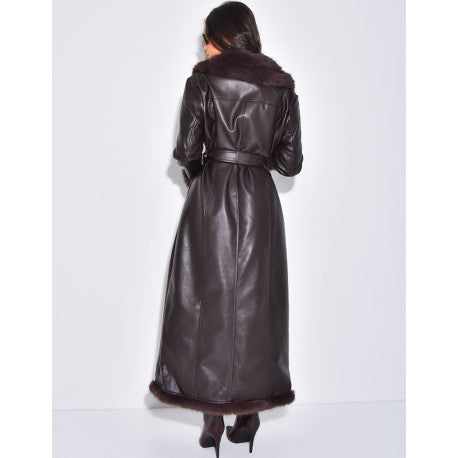 Valentine | Faux Leather Coat with Faux Fur Trim