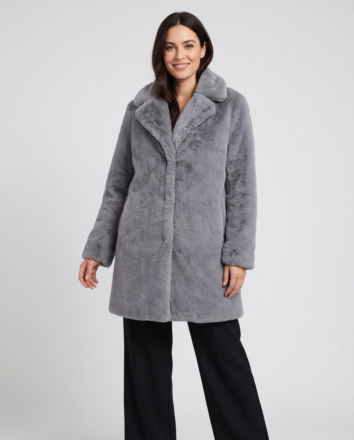 Women's Faux Fur Coat | Mid-Length Winter Coat