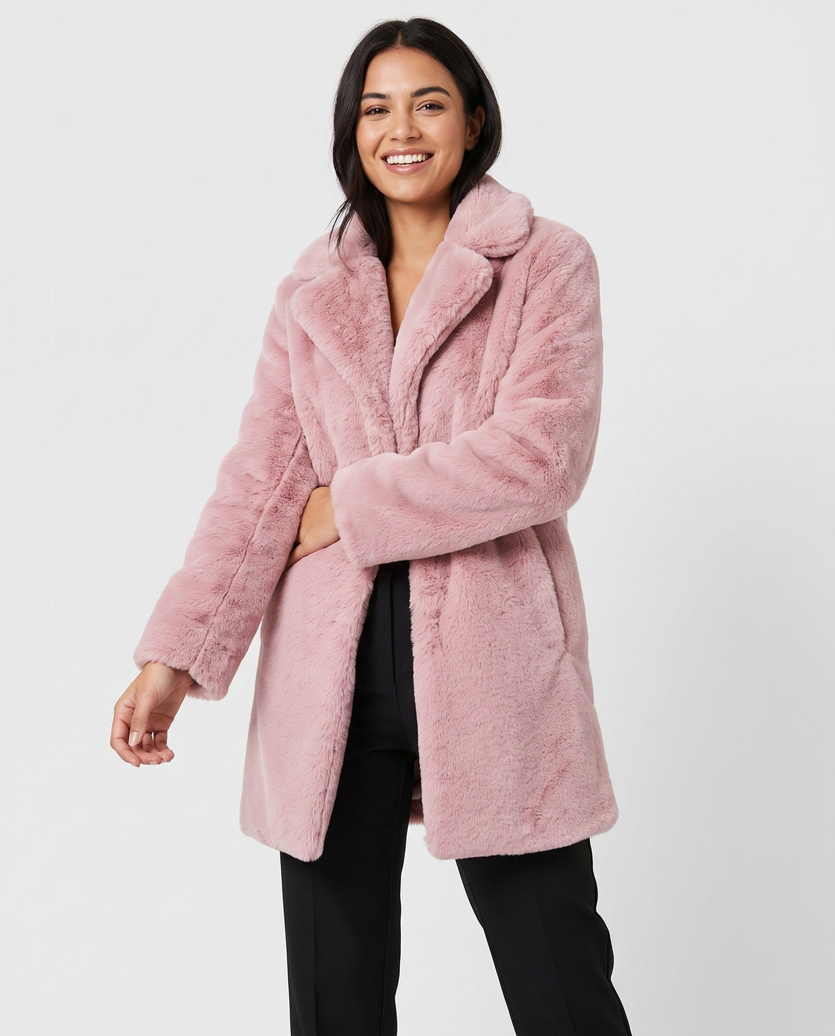 Women's Faux Fur Coat | Mid-Length Winter Coat