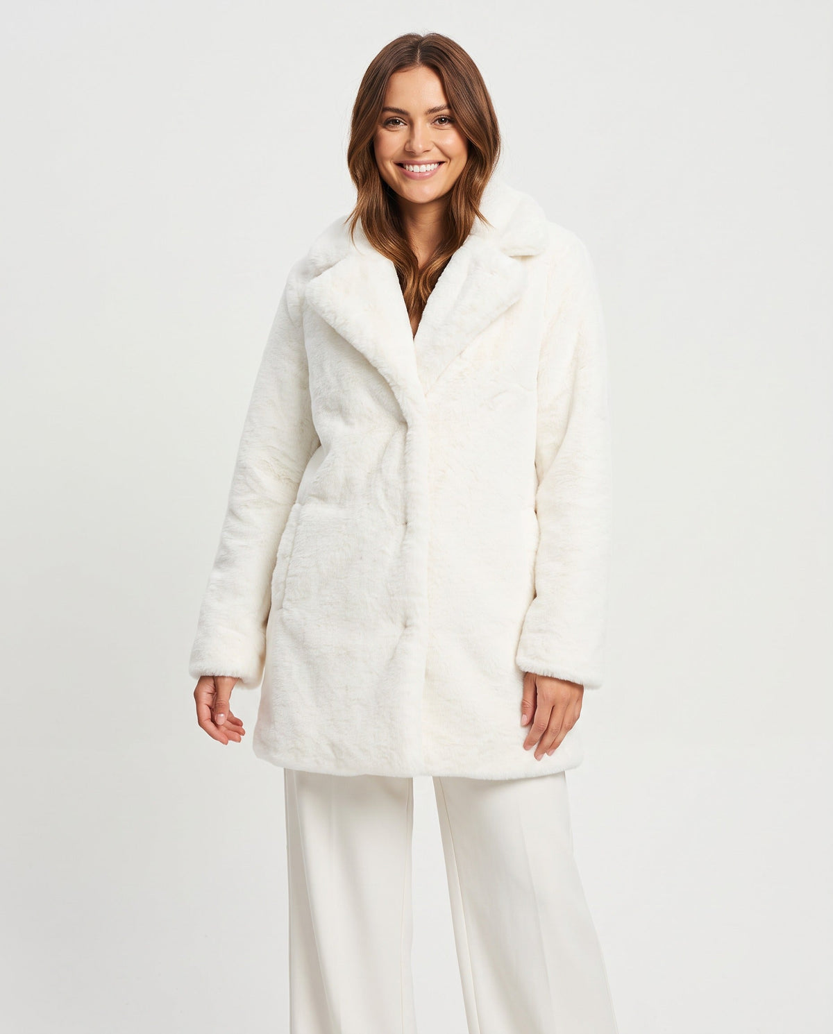 Women's Faux Fur Coat | Mid-Length Winter Coat