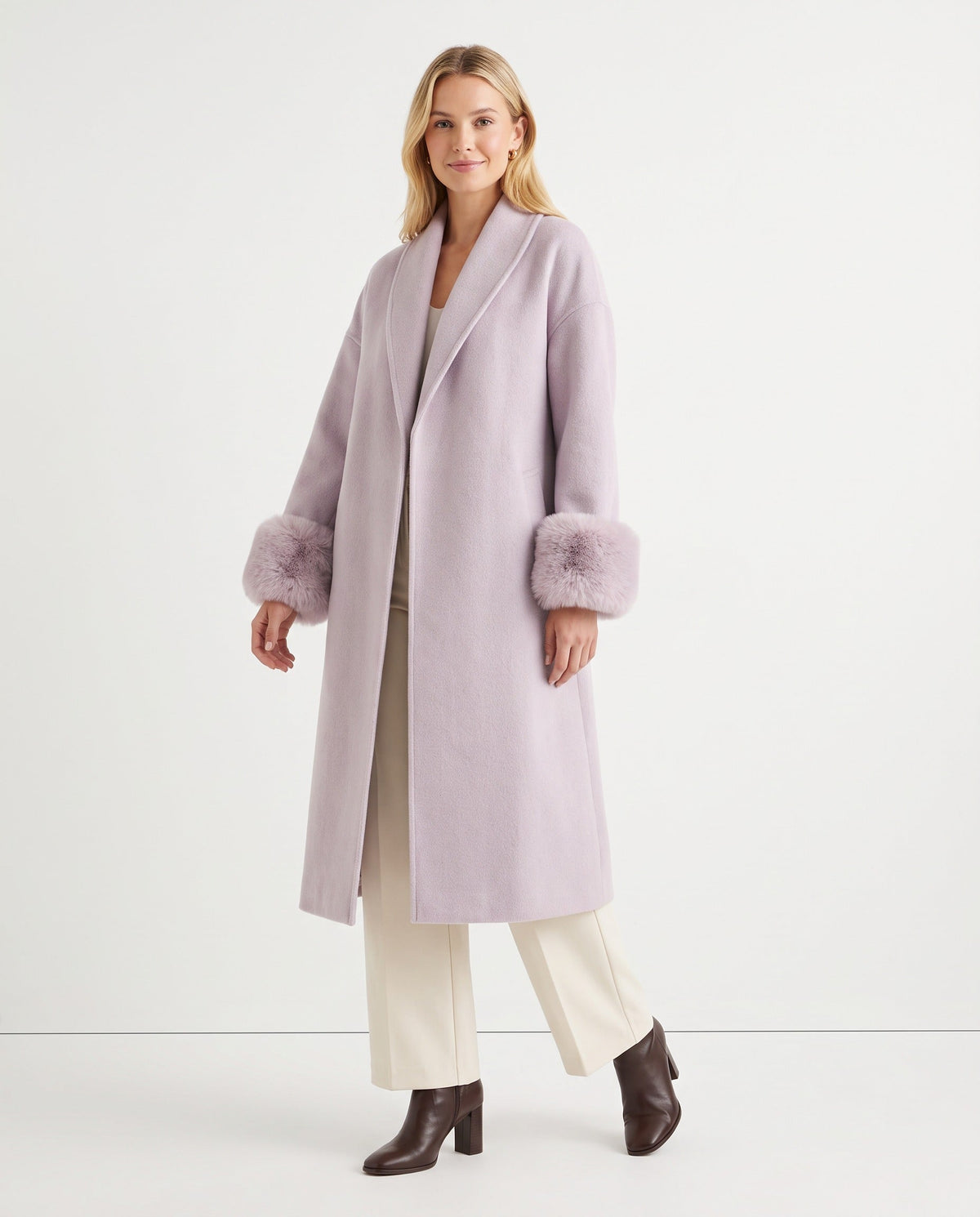 Long Coat – Ruth Faux Fur Cuff Winter Coat