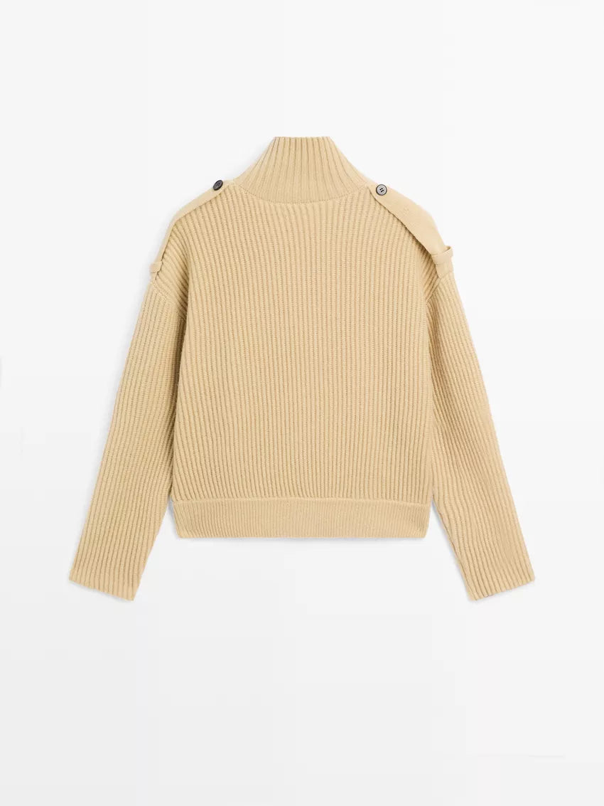 Arlette | 100% Wool Turtleneck Knit Cardigan