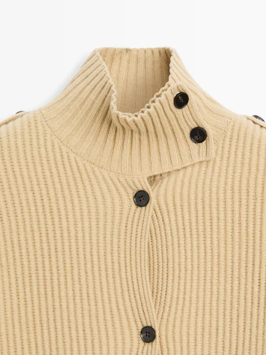 Arlette | 100% Wool Turtleneck Knit Cardigan