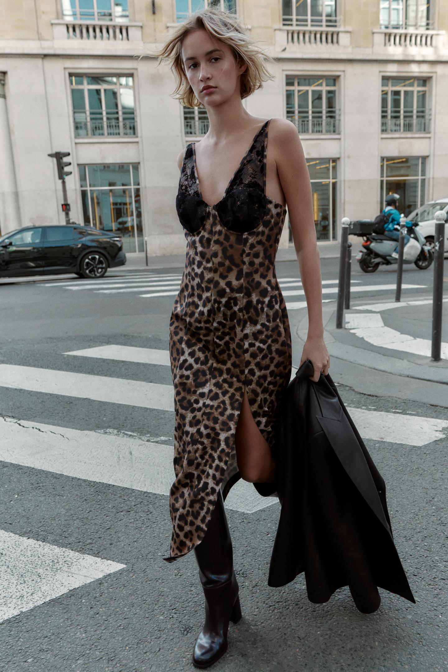 Liora | Midi Dress with Animal Print & Lace