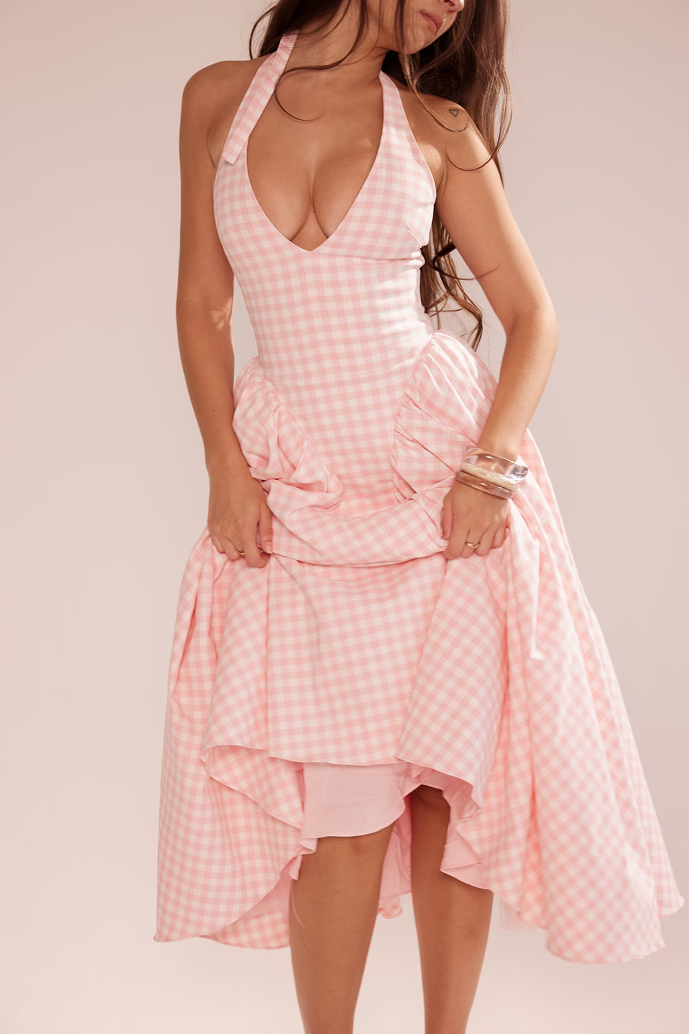 Marabella | Gingham Halter Midi Dress